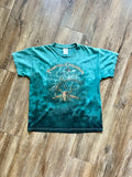 1226 -Teal & Black Tie-Dye Pirates of the Caribbean Skeleton Steering Ship Shirt - YXL