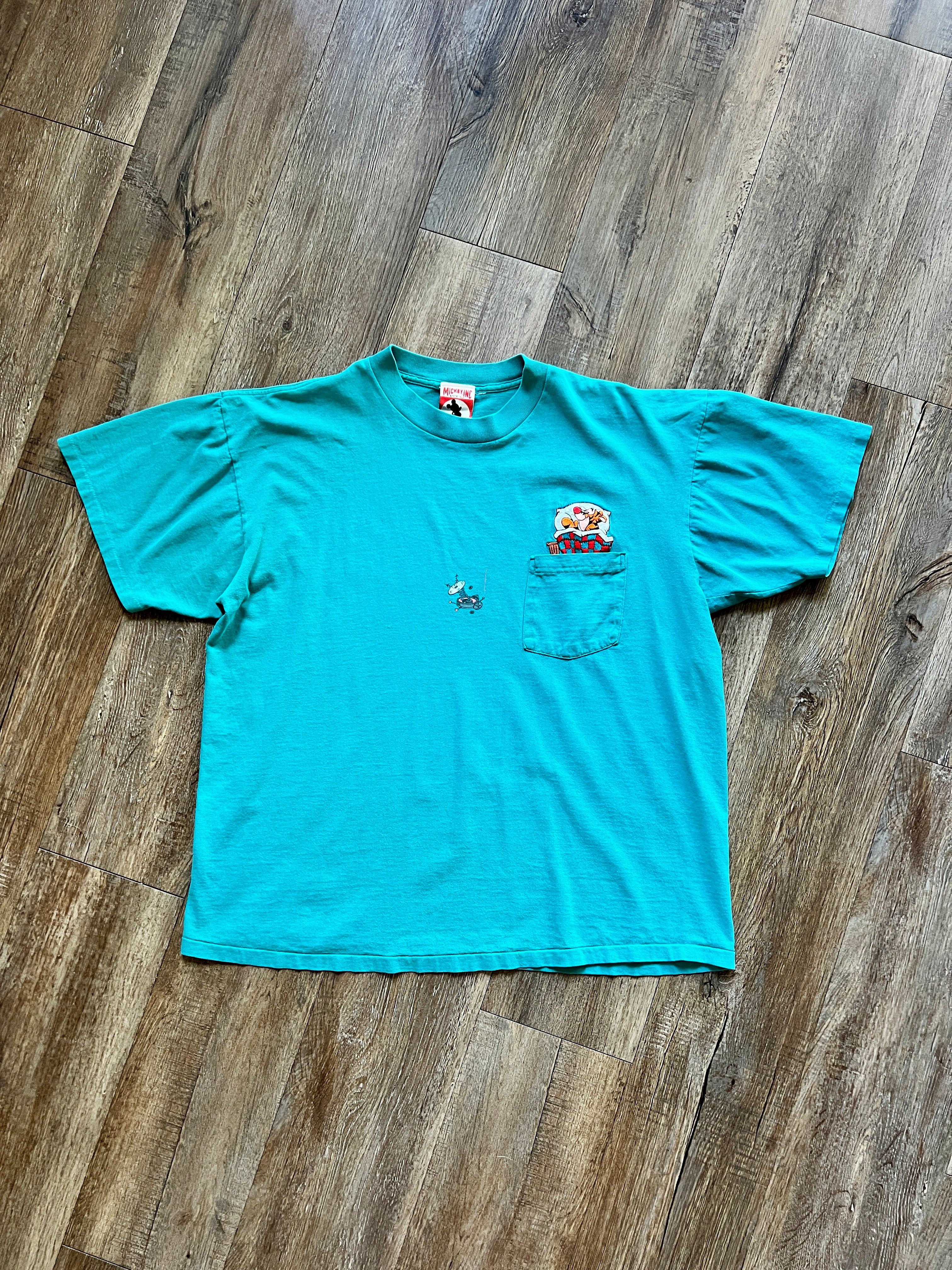 1228 -Green Embroidered Sleeping Tigger Alarm Clock Shirt - L/XL