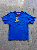 1437 - Blue Embroidered Hundred Acre Wood Swinging Piglet Henley - M