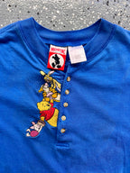 1437 - Blue Embroidered Hundred Acre Wood Swinging Piglet Henley - M