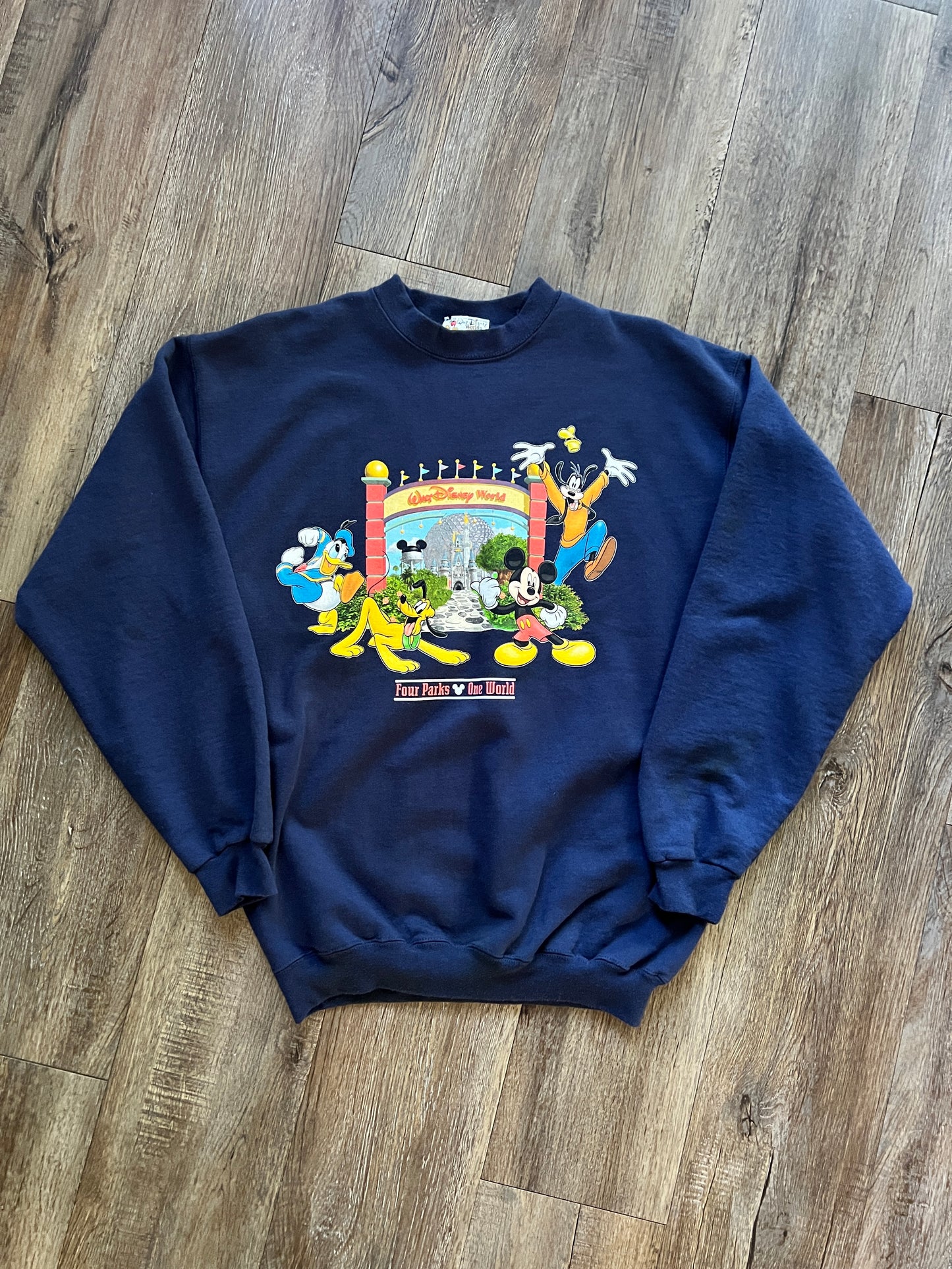 736 -Navy WDW Arches 4 Parks One World Crewneck - M