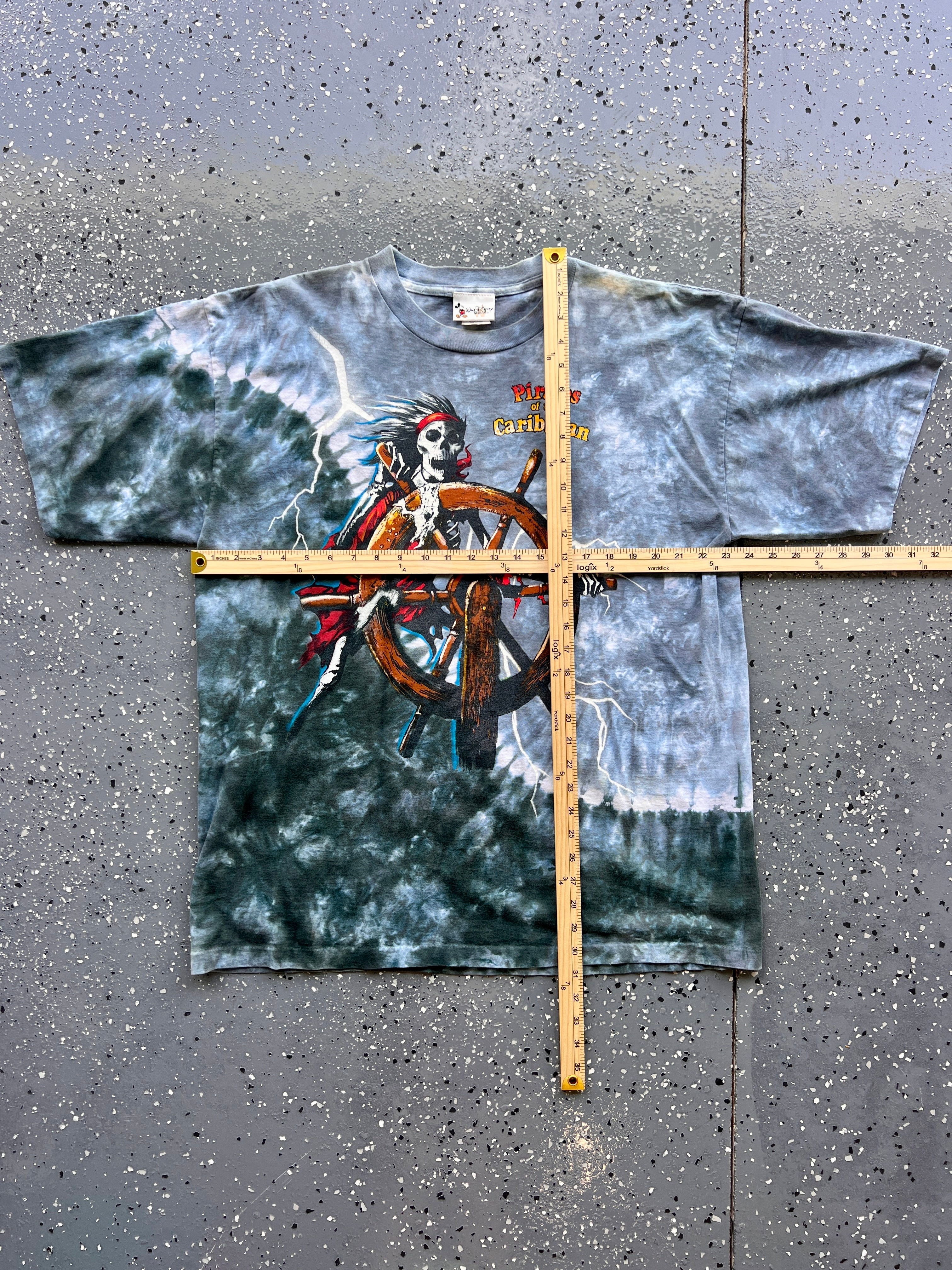 1440 - Grey Tie-Dye Pirates of the Caribbean Lightning Skeleton Sailor Tee - XL