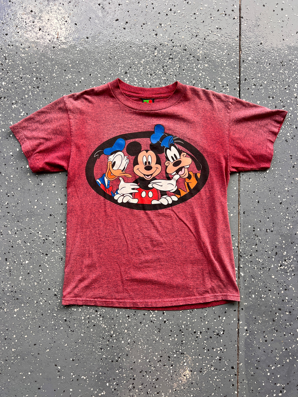 1428 - Burgundy Washed Mickey, Goofy, & Donald Tee - M