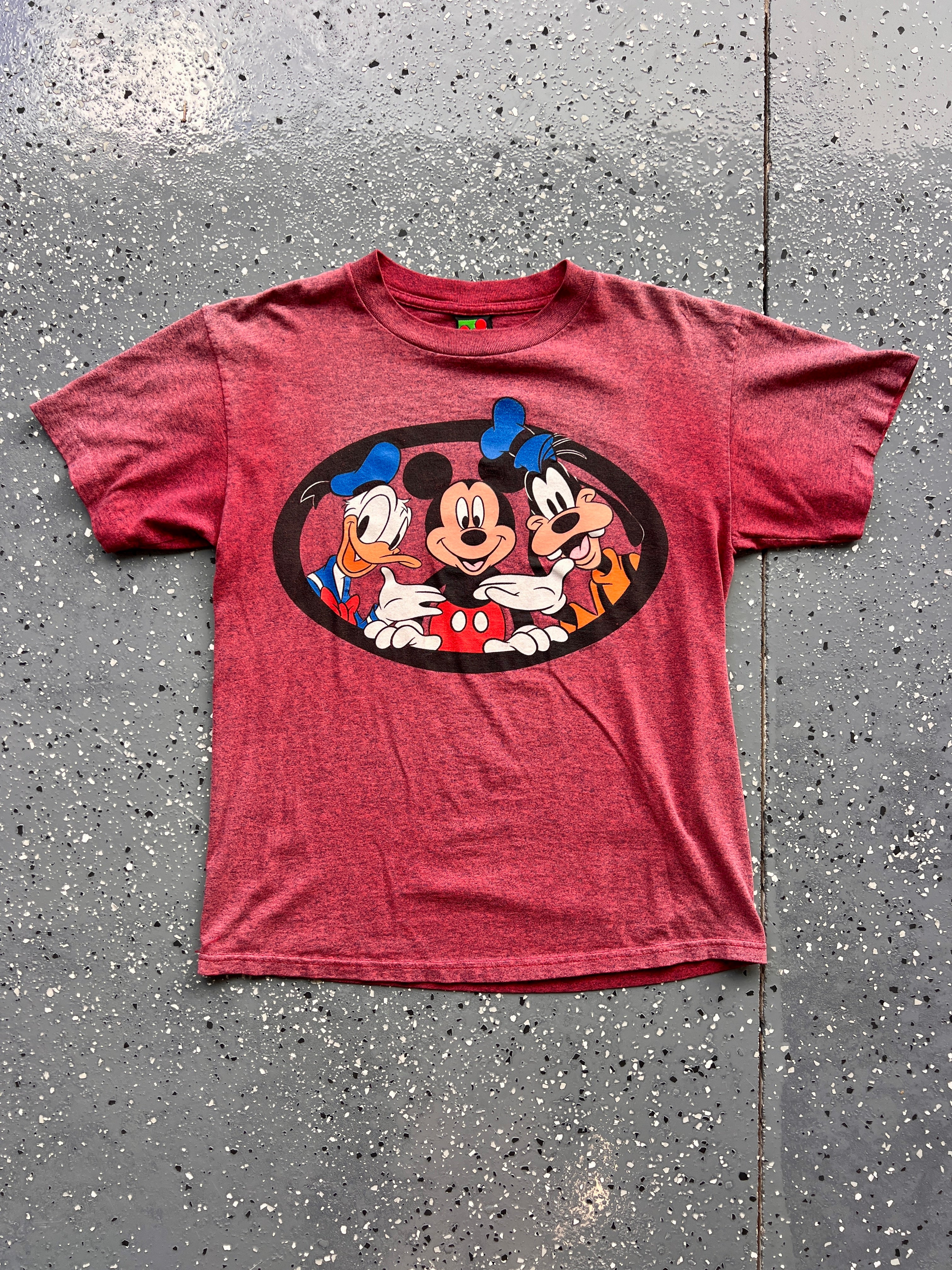 1428 - Burgundy Washed Mickey, Goofy, & Donald Tee - M