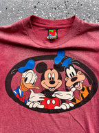 1428 - Burgundy Washed Mickey, Goofy, & Donald Tee - M