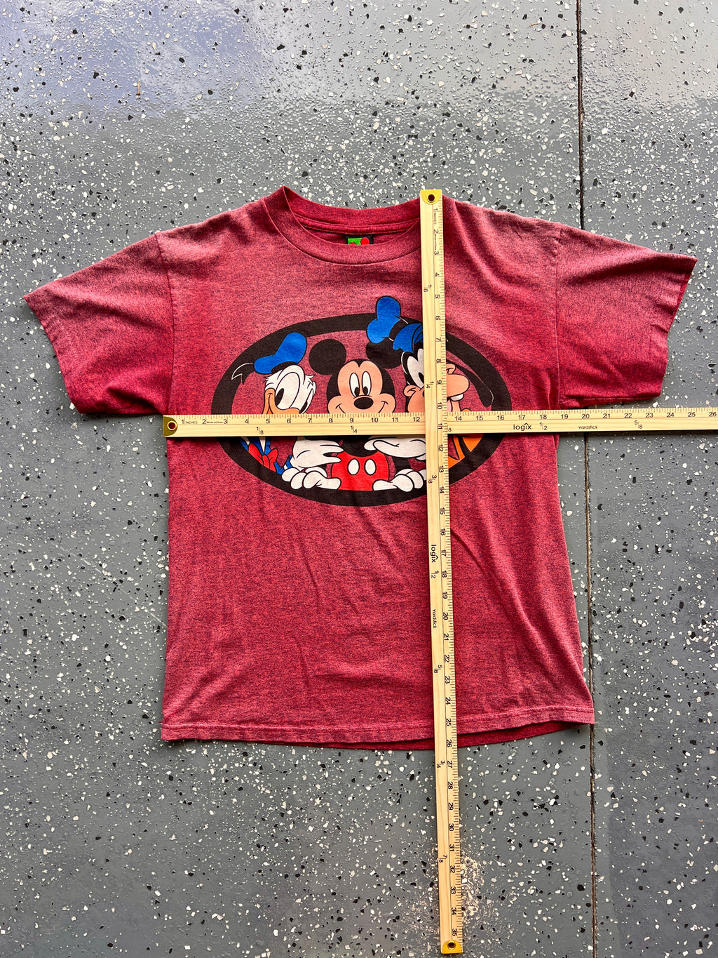 1428 - Burgundy Washed Mickey, Goofy, & Donald Tee - M
