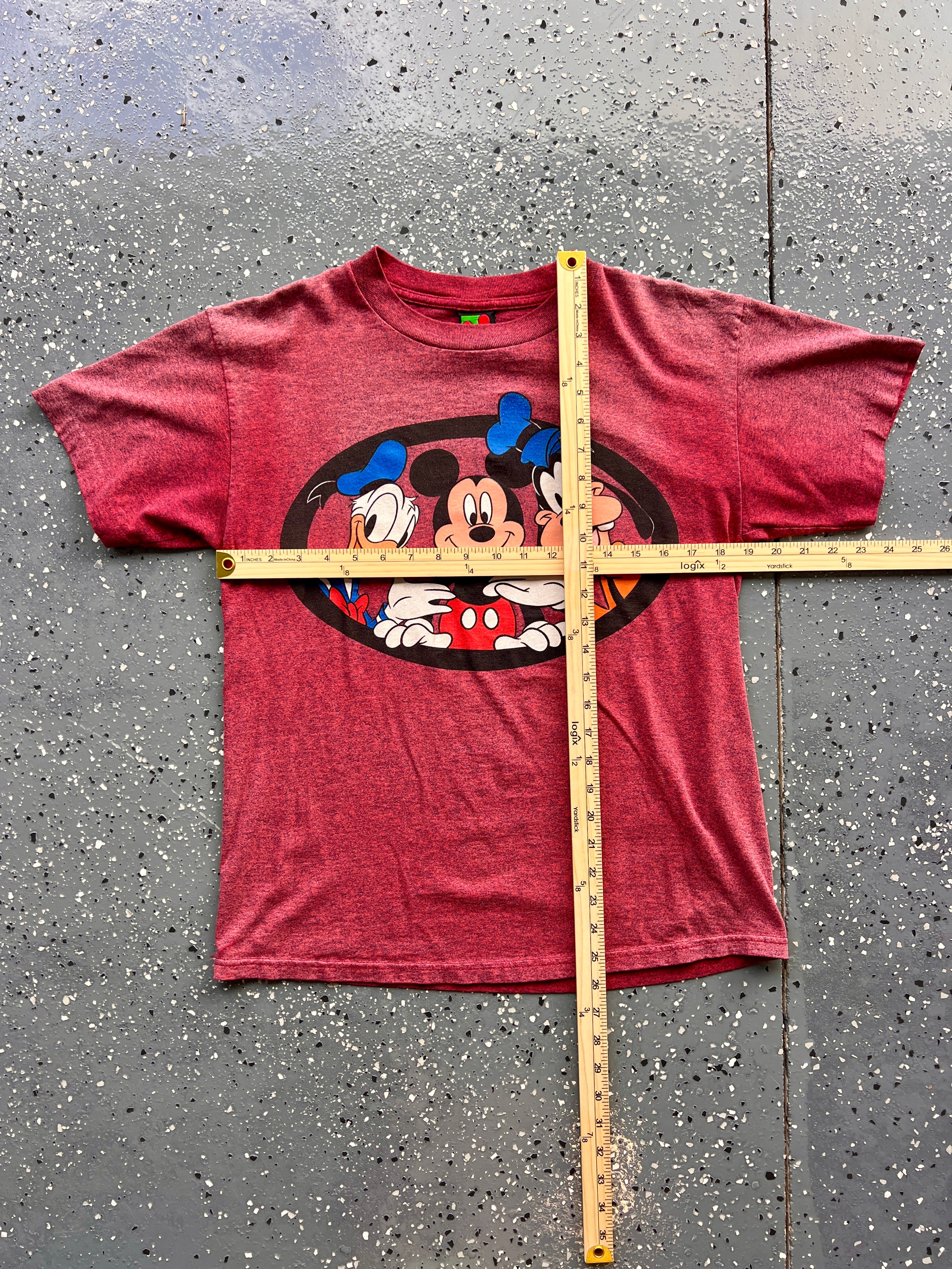1428 - Burgundy Washed Mickey, Goofy, & Donald Tee - M
