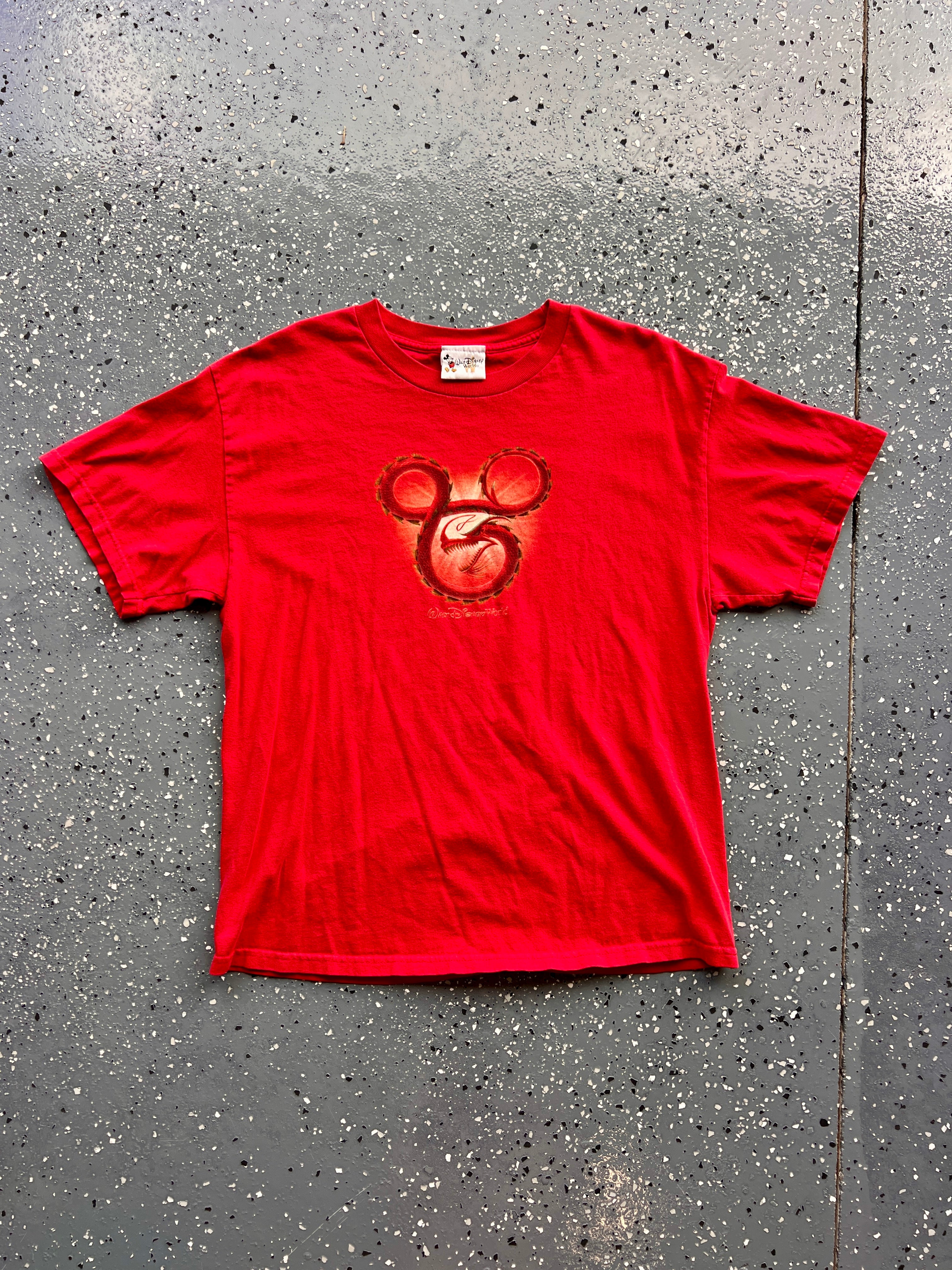 1441 - Red Mushu Dragon Mickey Head Tee - NT/L