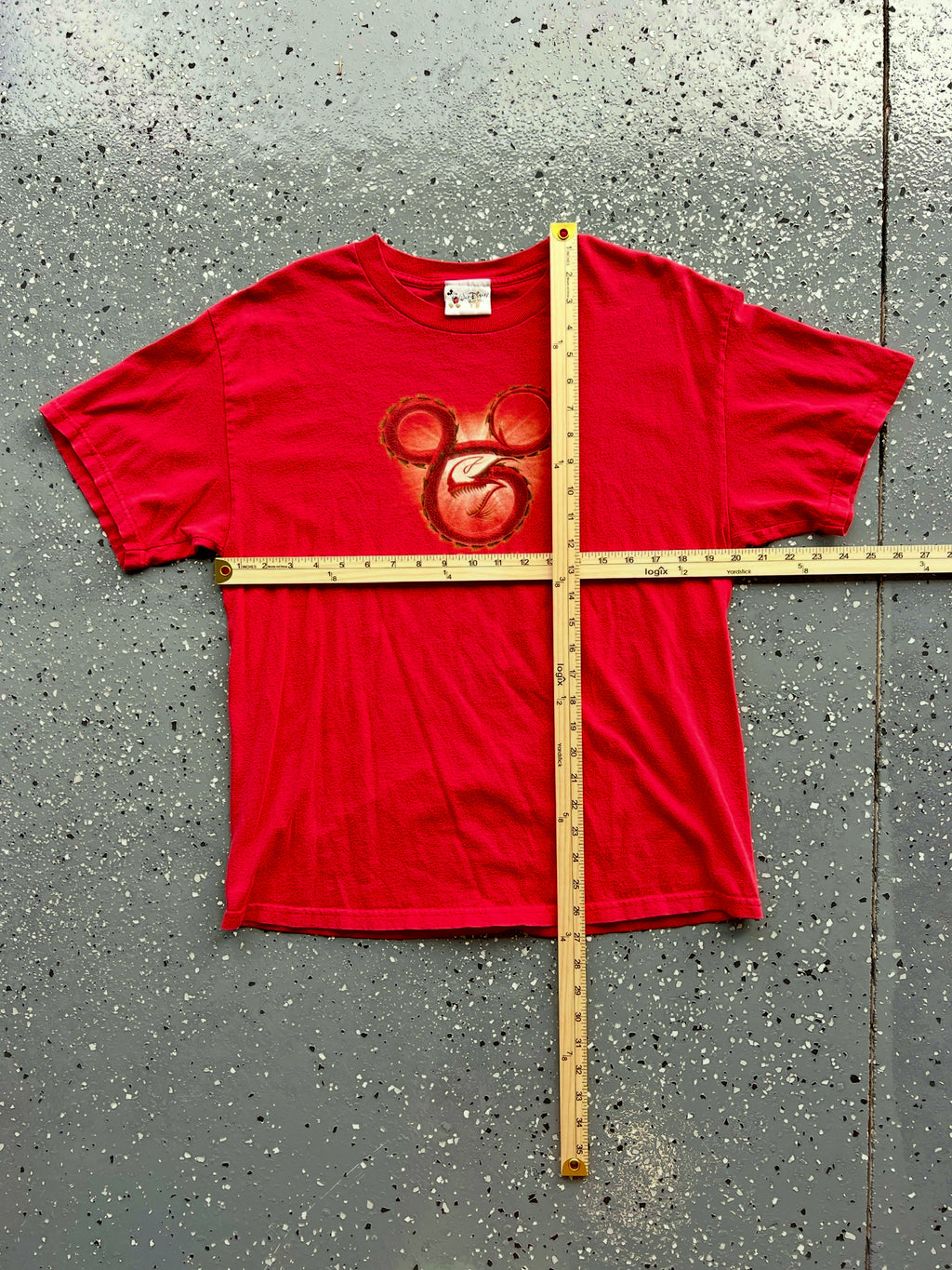 1441 - Red Mushu Dragon Mickey Head Tee - NT/L