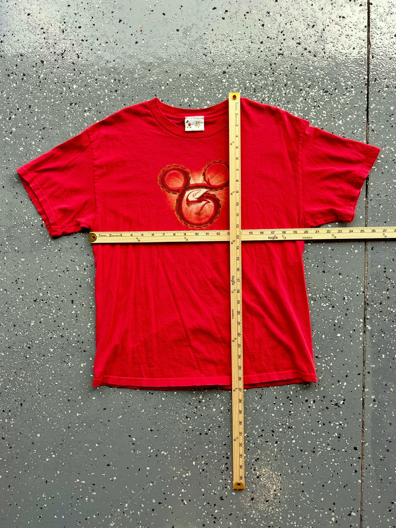 1441 - Red Mushu Dragon Mickey Head Tee - NT/L