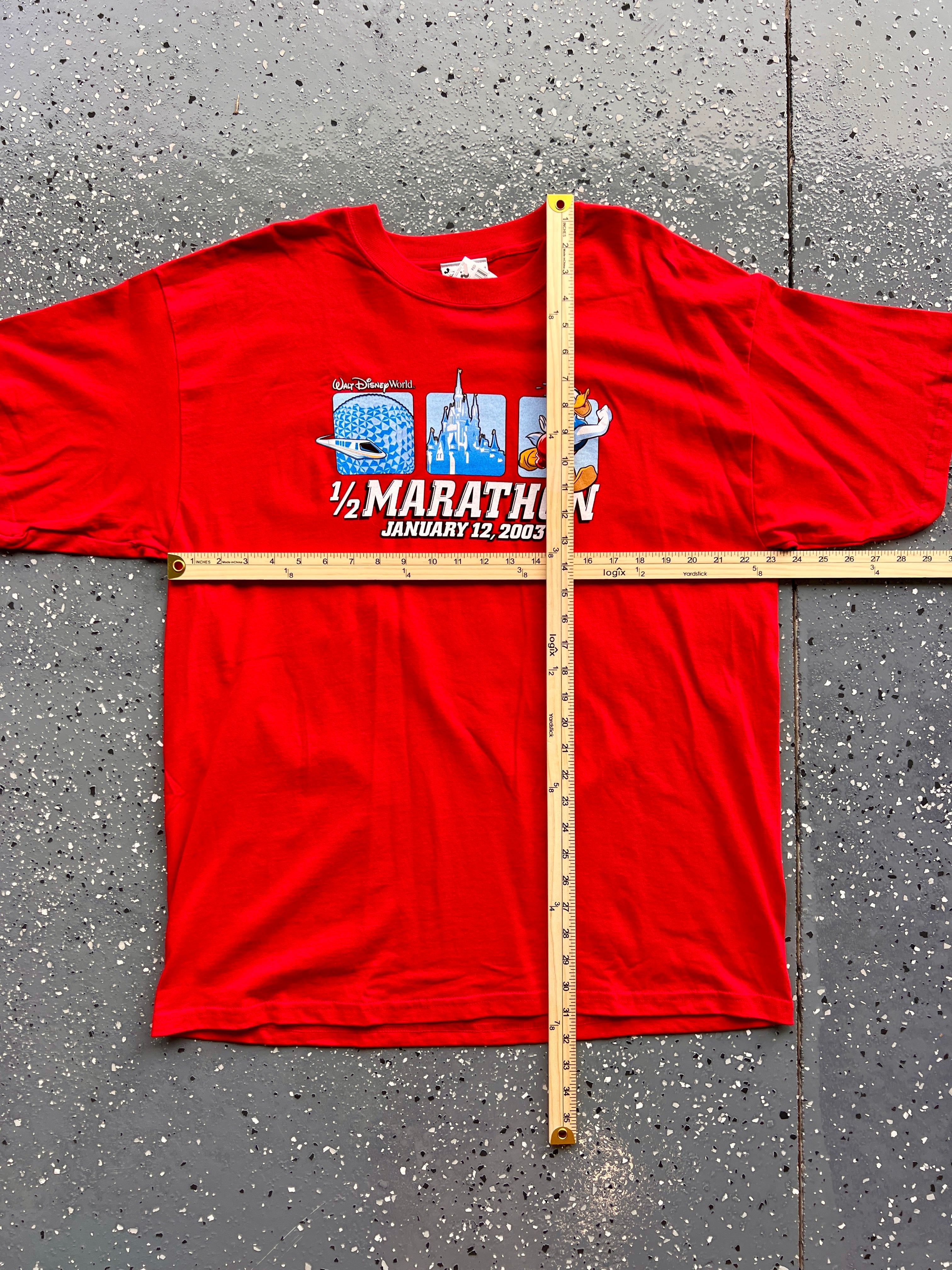 1442 - NWT Red 2003 WDW Run Your Tail Feathers Off Half Marathon Tee - L