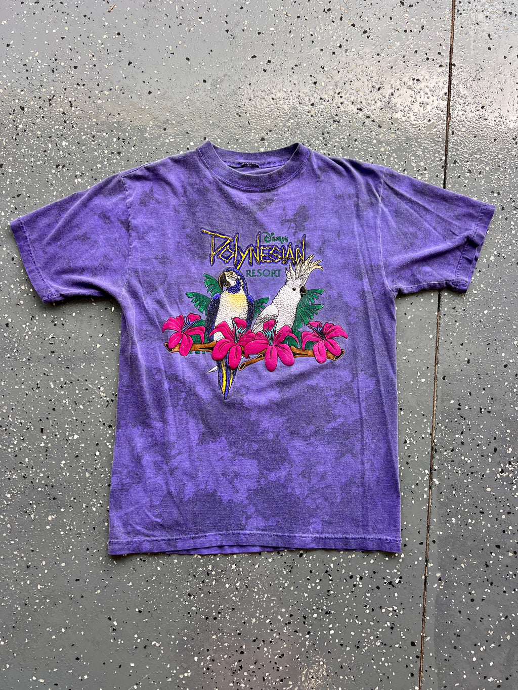 1446 - Purple Polynesian Resort Bird Flowers Tee - NT/M