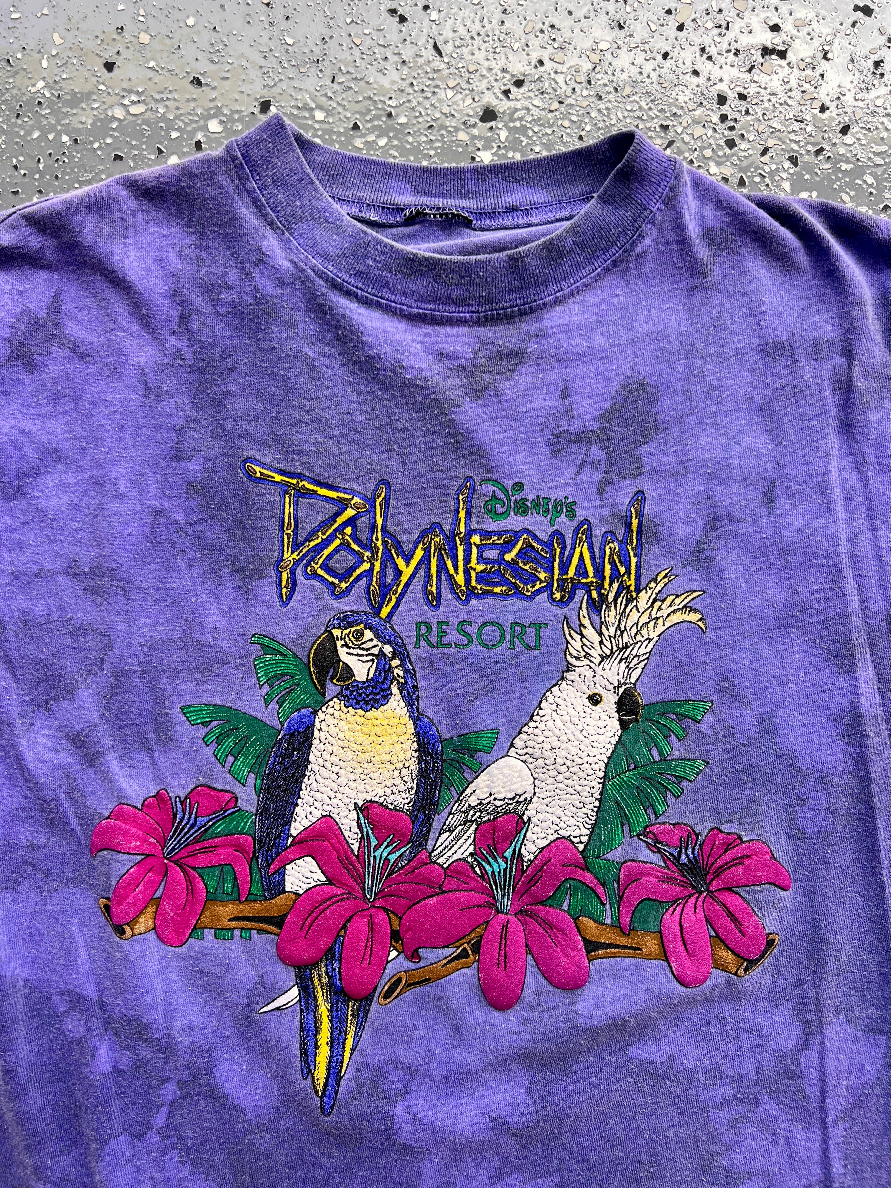 1446 - Purple Polynesian Resort Bird Flowers Tee - NT/M