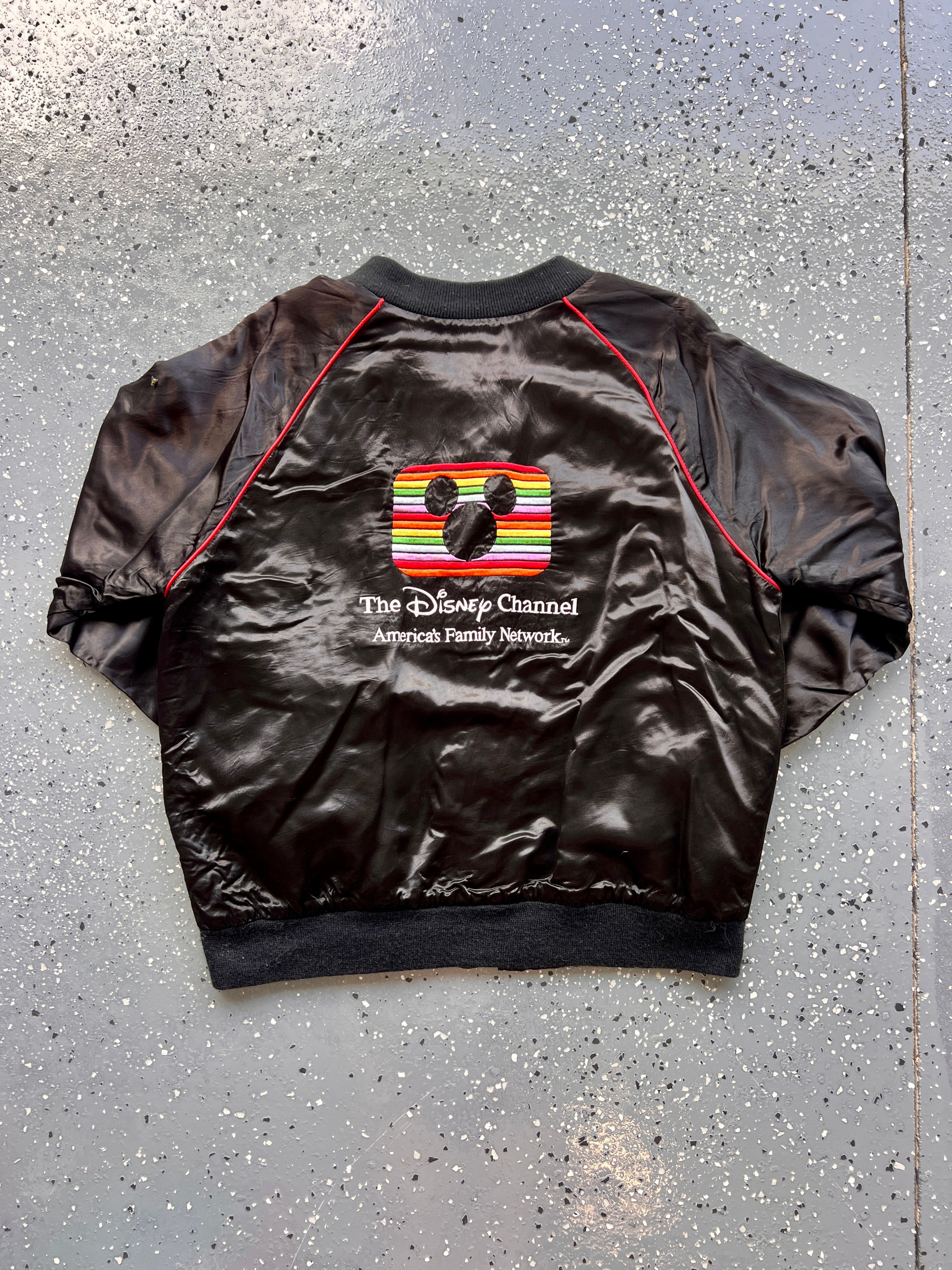 1451 - Black Satin Embroidered The Disney Channel Bomber - XL