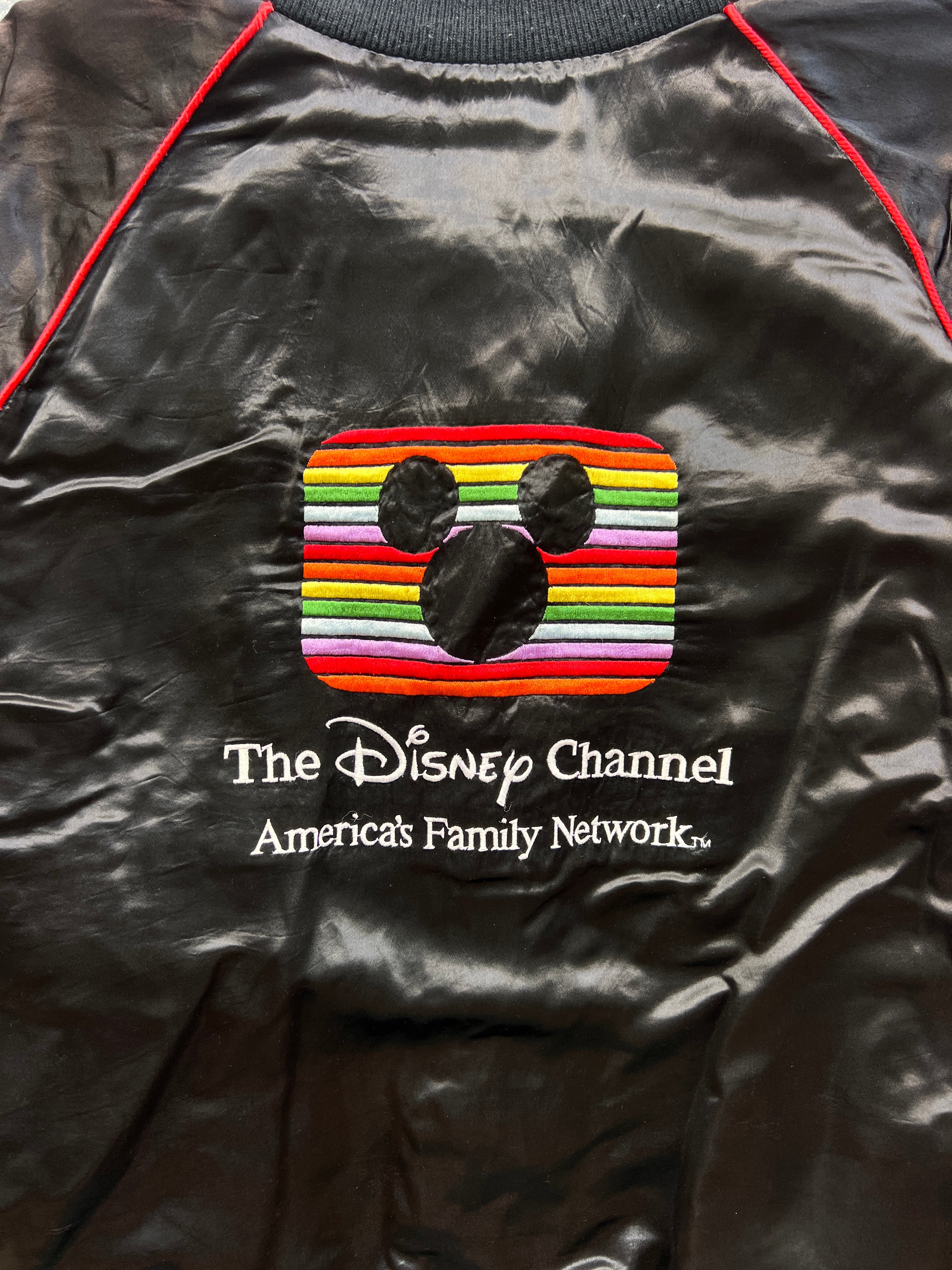 1451 - Black Satin Embroidered The Disney Channel Bomber - XL