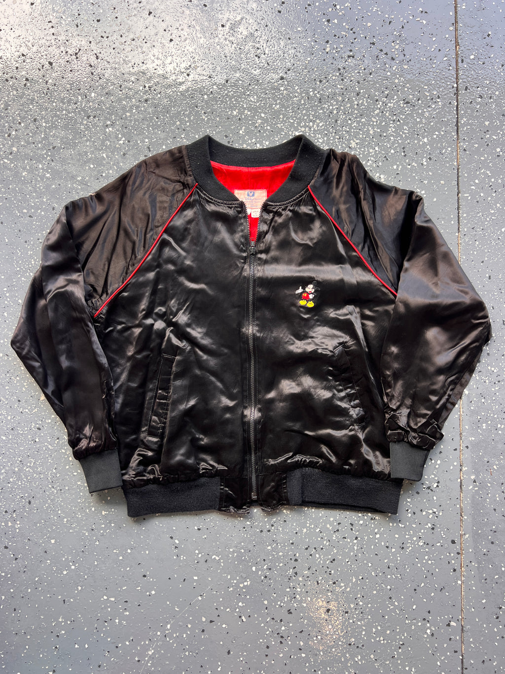 1451 - Black Satin Embroidered The Disney Channel Bomber - XL