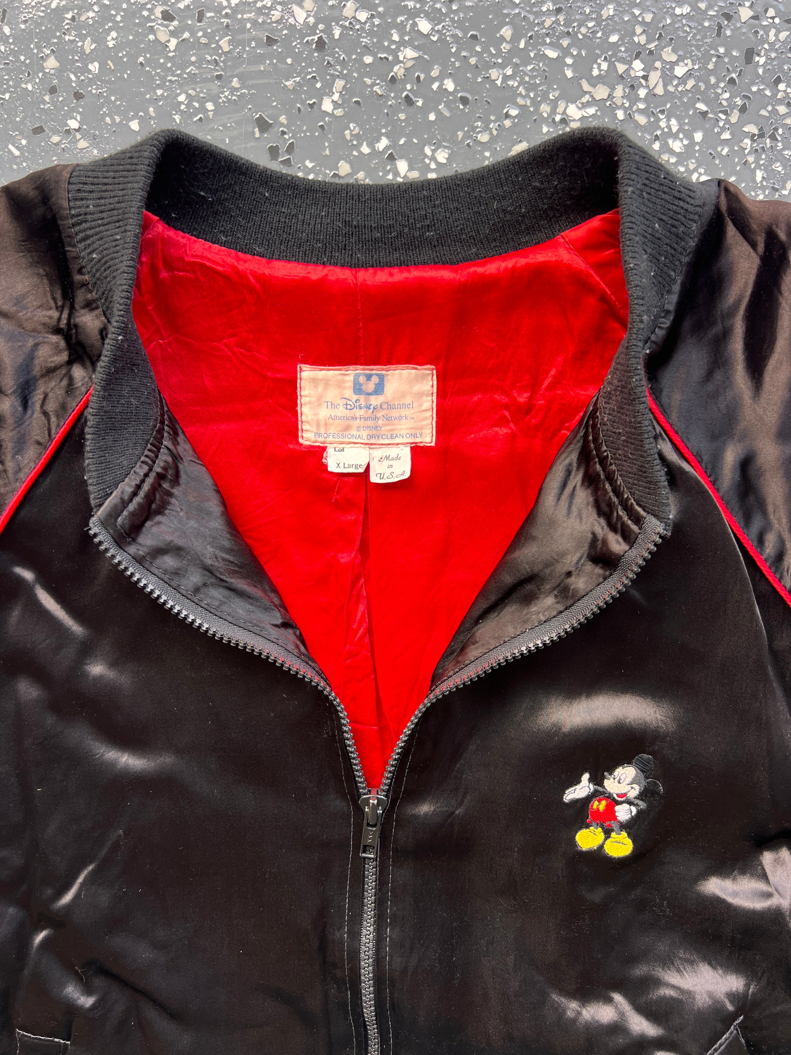1451 - Black Satin Embroidered The Disney Channel Bomber - XL
