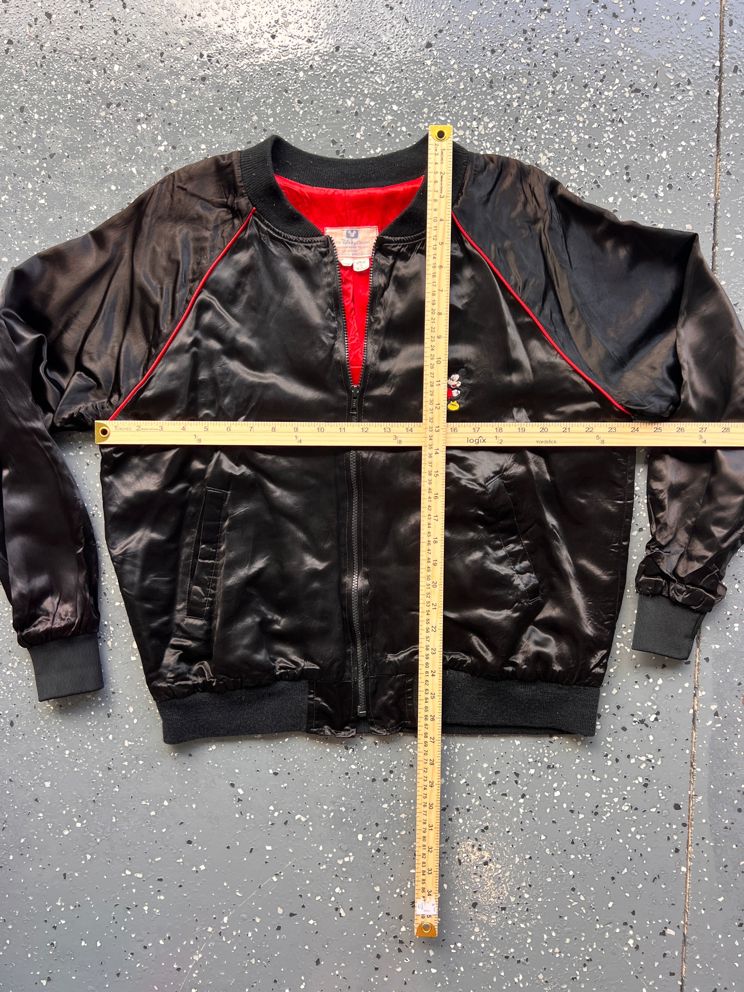 1451 - Black Satin Embroidered The Disney Channel Bomber - XL