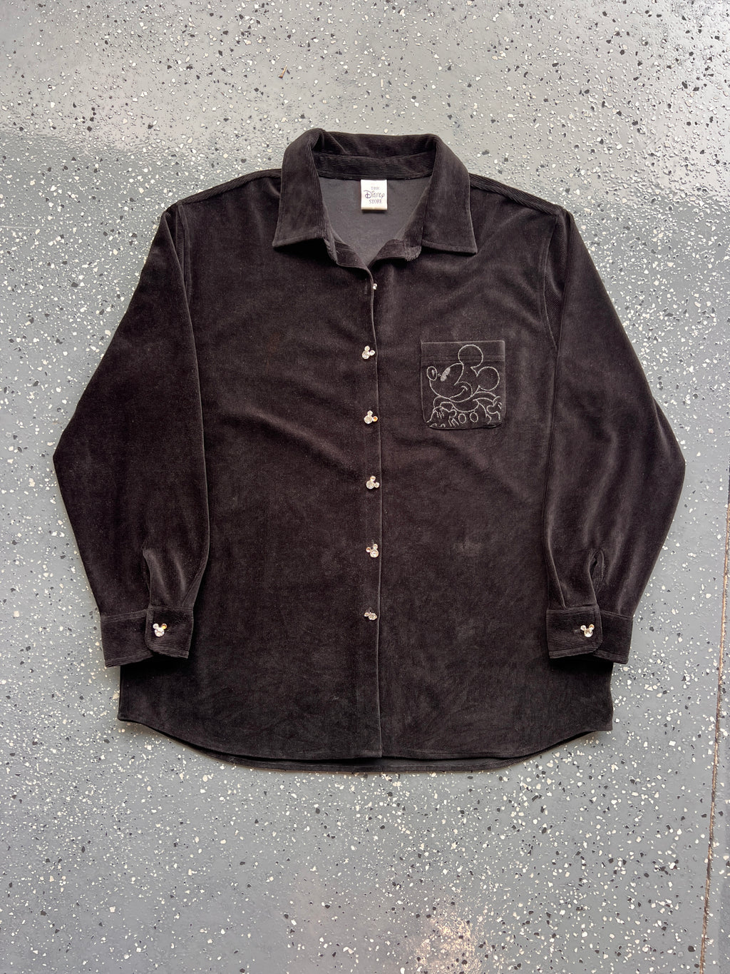 1452 - Black The Disney Store Courdoroy Embroidered Mickey Pocket Button Up - NT/2XL