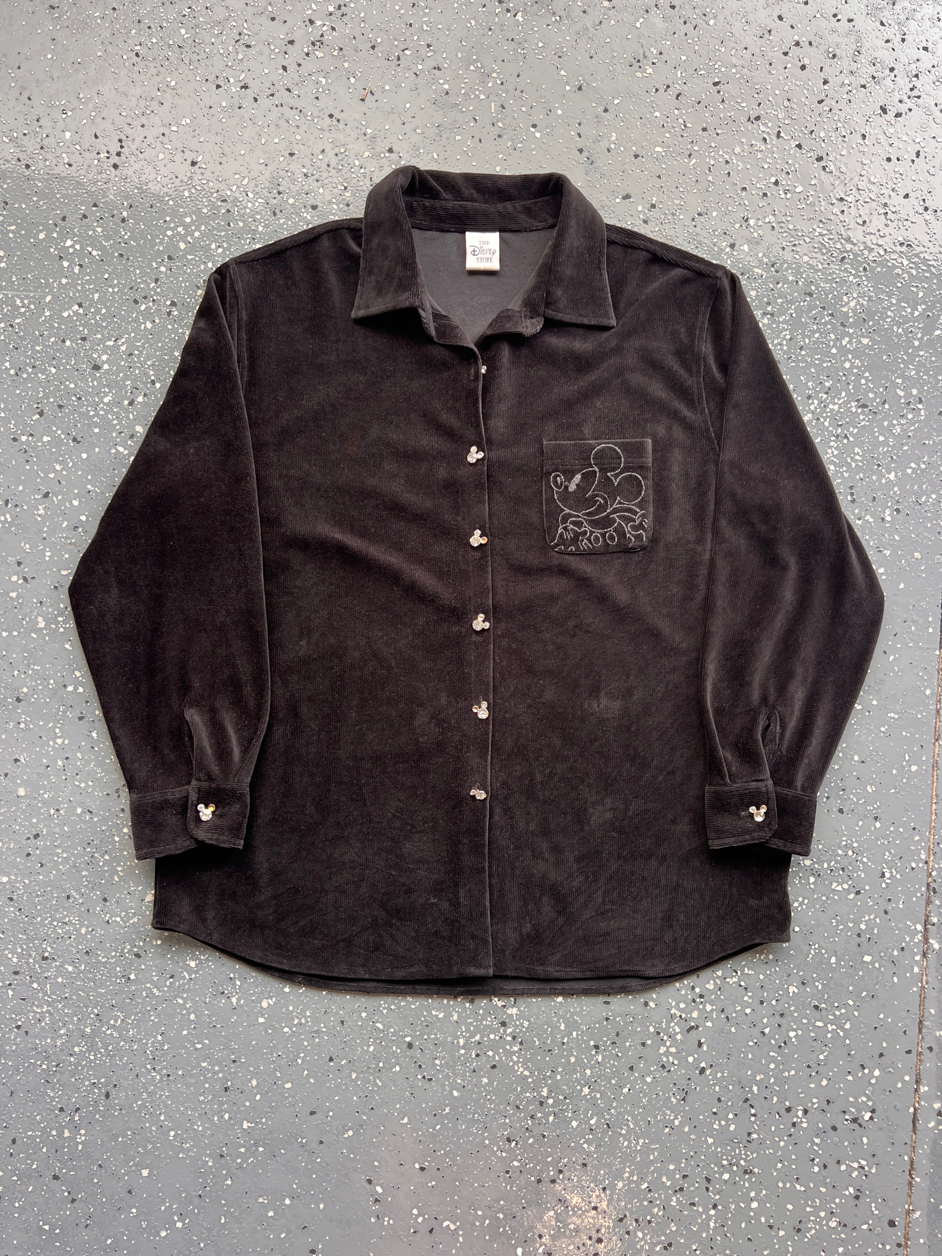 1452 - Black The Disney Store Courdoroy Embroidered Mickey Pocket Button Up - NT/2XL