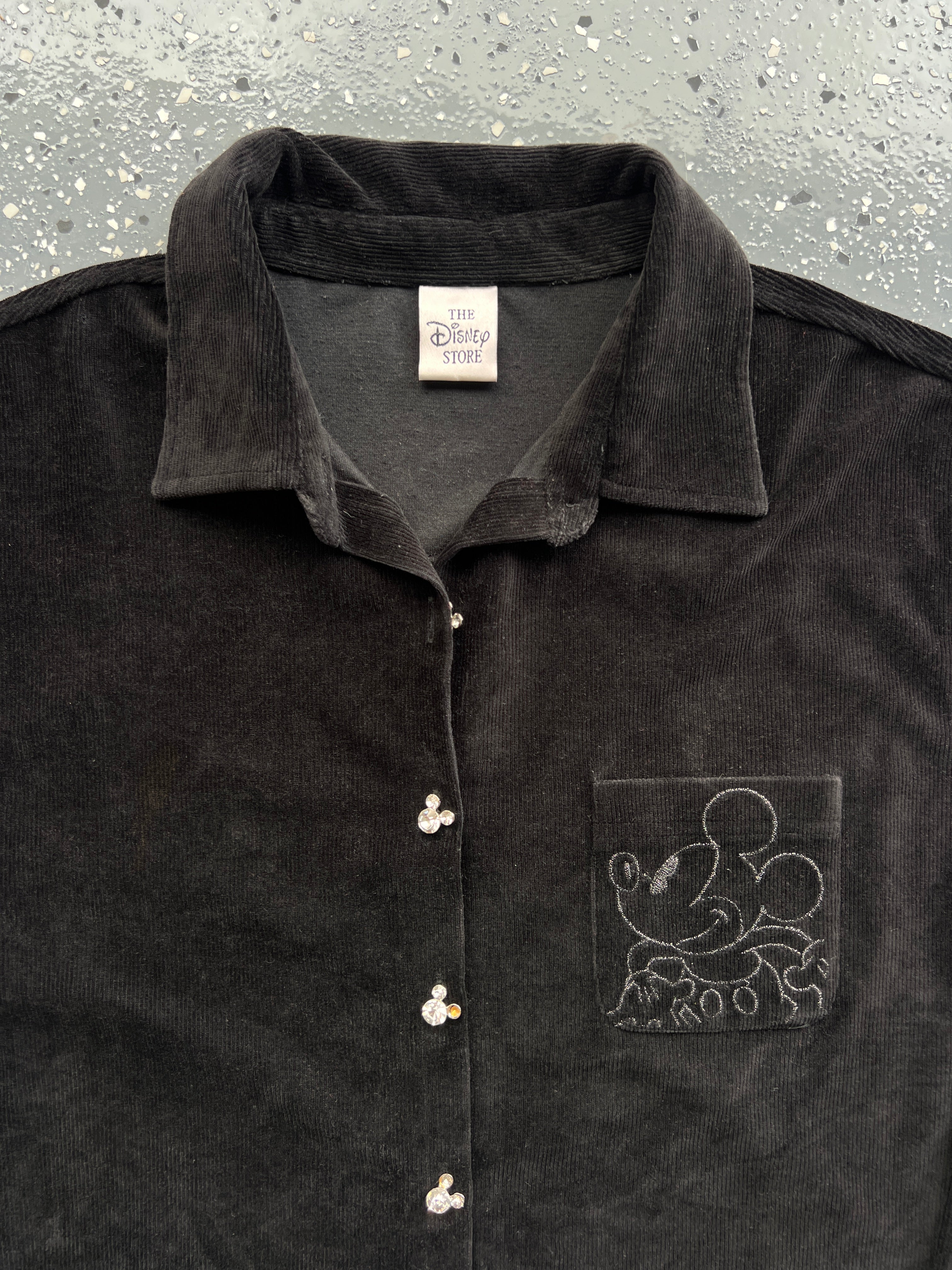 1452 - Black The Disney Store Courdoroy Embroidered Mickey Pocket Button Up - NT/2XL