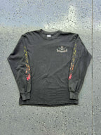 1456 - Black Pirates of the Caribbean Skull & Crossbones Flames Long Sleeve - M