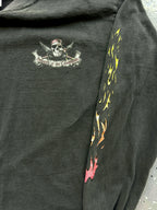 1456 - Black Pirates of the Caribbean Skull & Crossbones Flames Long Sleeve - M