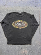 1456 - Black Pirates of the Caribbean Skull & Crossbones Flames Long Sleeve - M