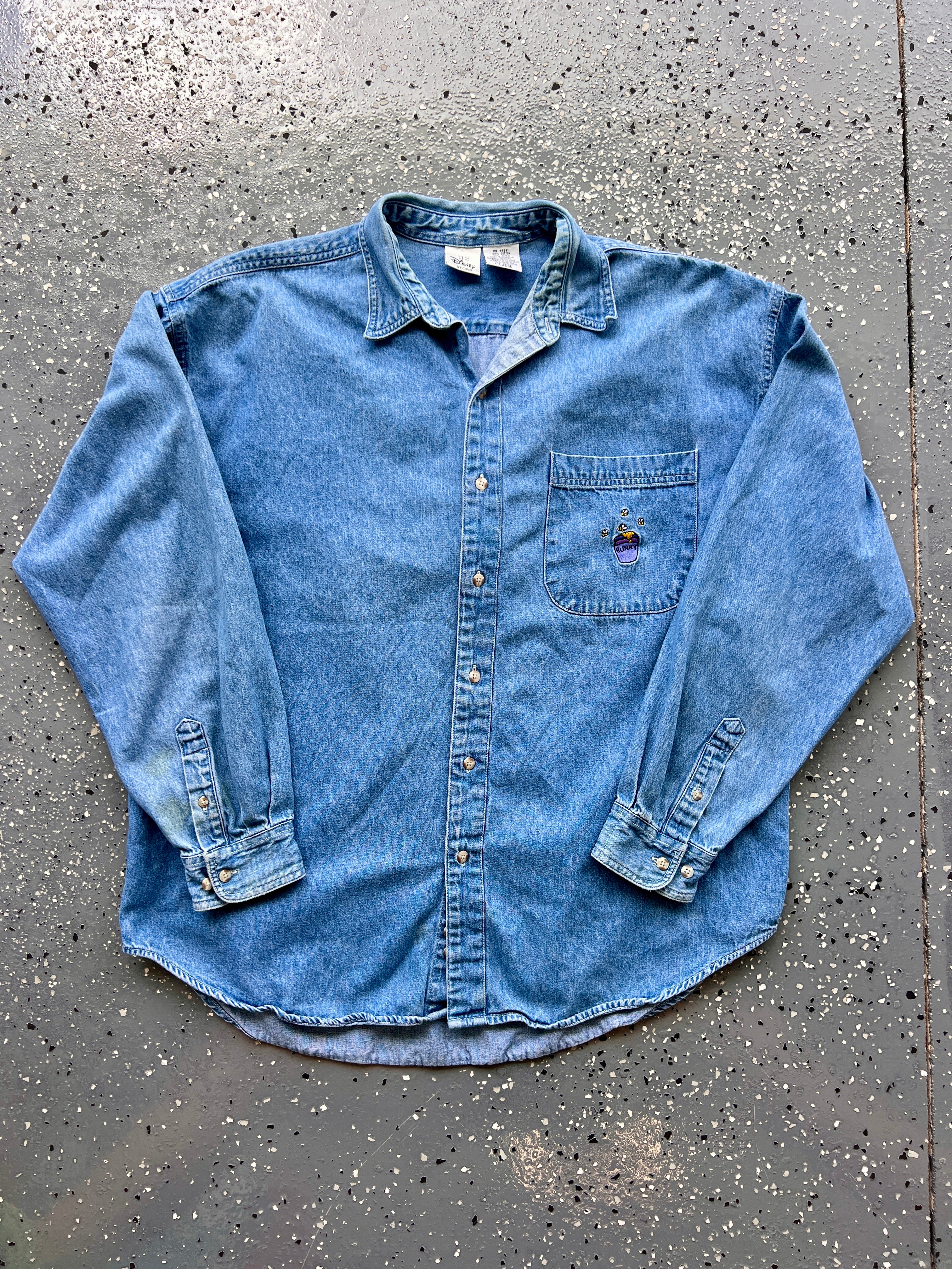 1461 - Denim Embroidered WTP & Friends Button Up - XL