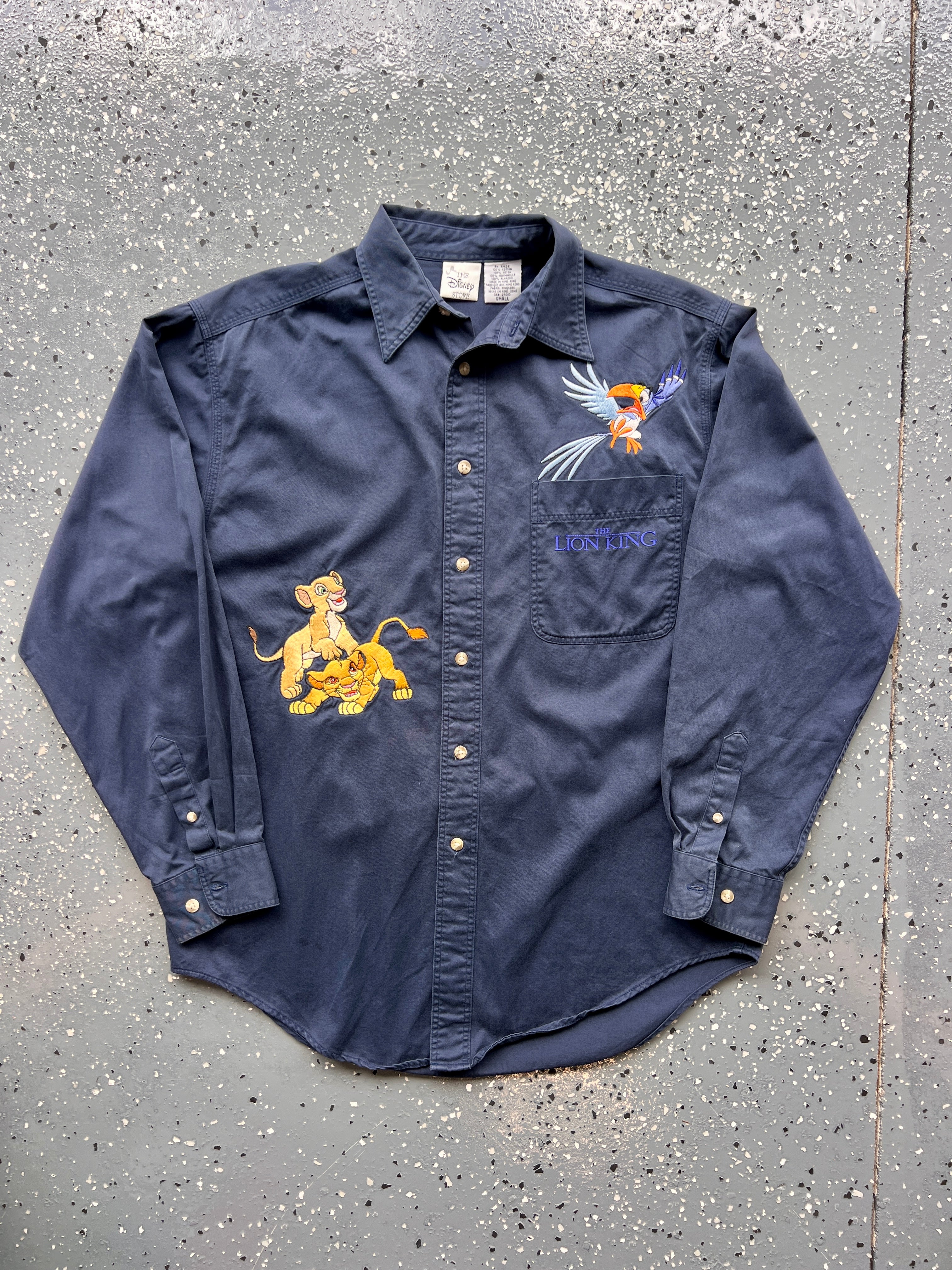 1461 - Navy Embroidered The Lion King Zazu, Nala, & Simba Button Up - S