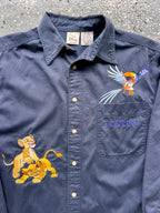 1461 - Navy Embroidered The Lion King Zazu, Nala, & Simba Button Up - S