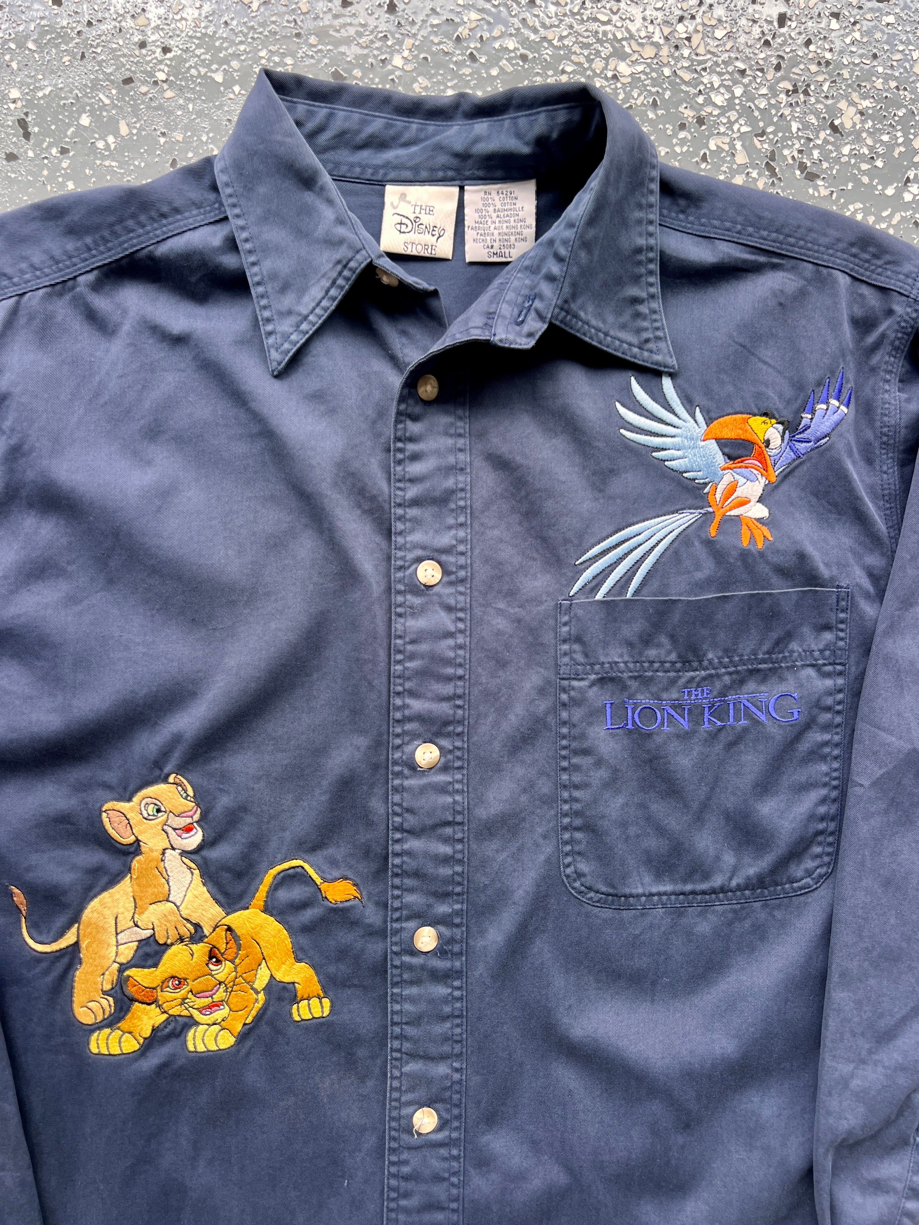 1461 - Navy Embroidered The Lion King Zazu, Nala, & Simba Button Up - S