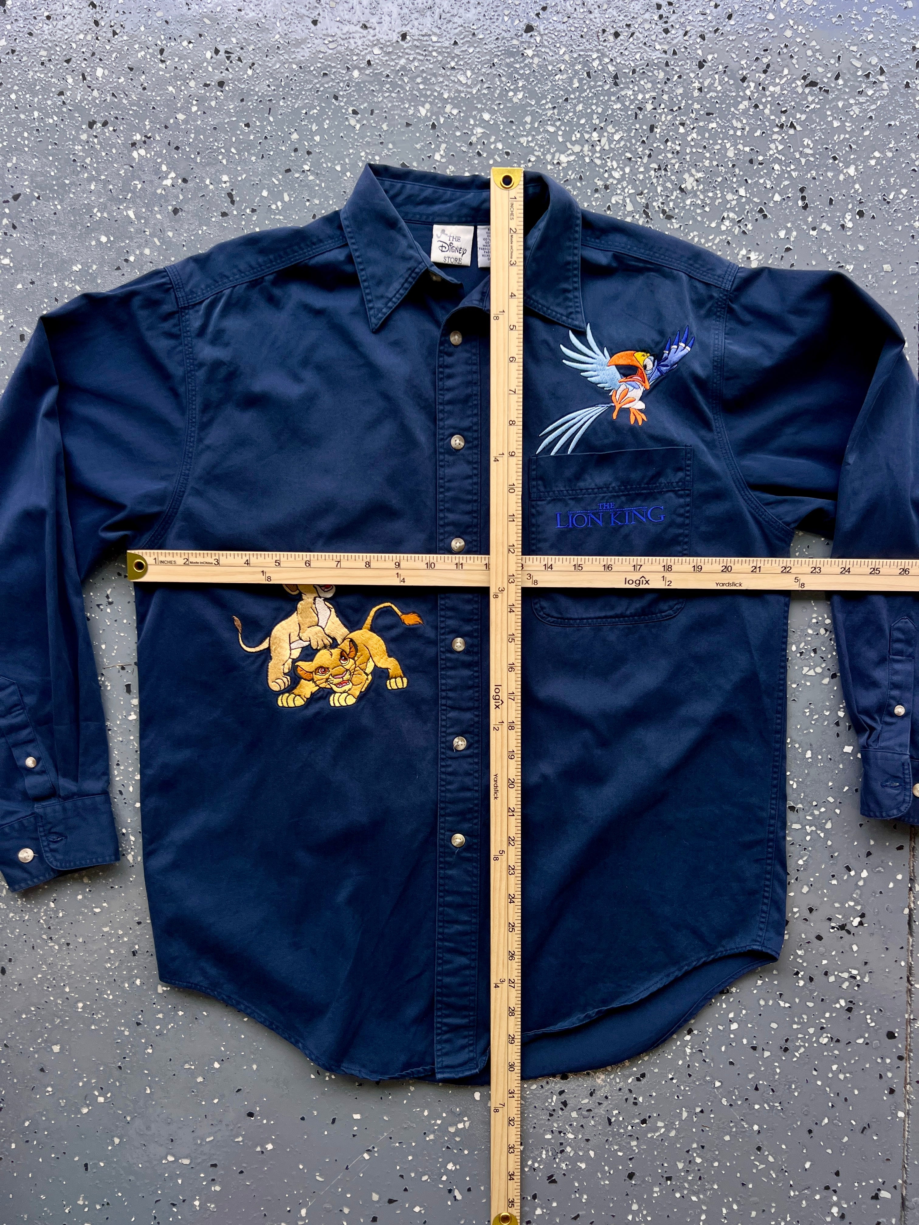 1461 - Navy Embroidered The Lion King Zazu, Nala, & Simba Button Up - S