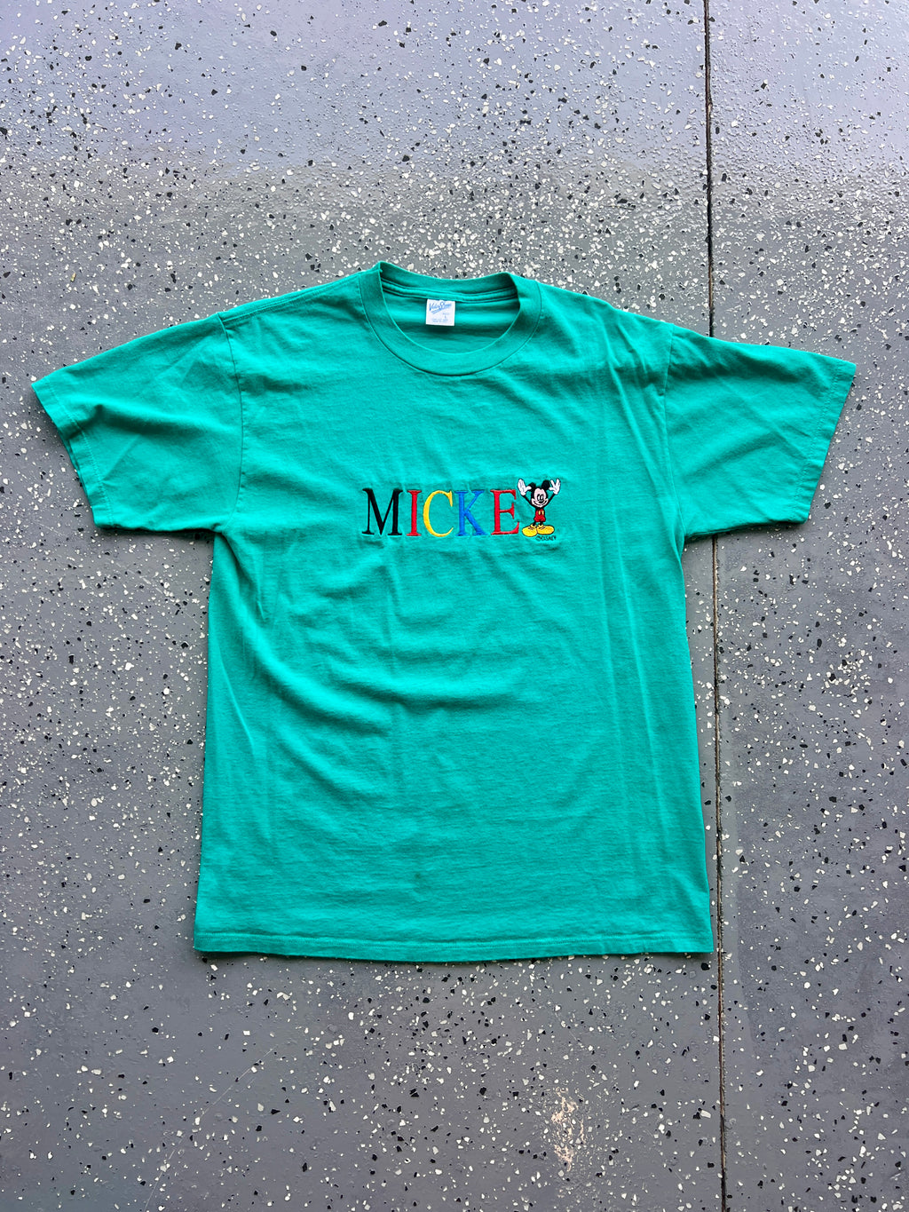 1462 - Green Embroidered Mickey Tee - L