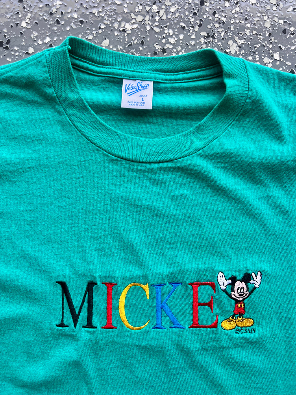1462 - Green Embroidered Mickey Tee - L
