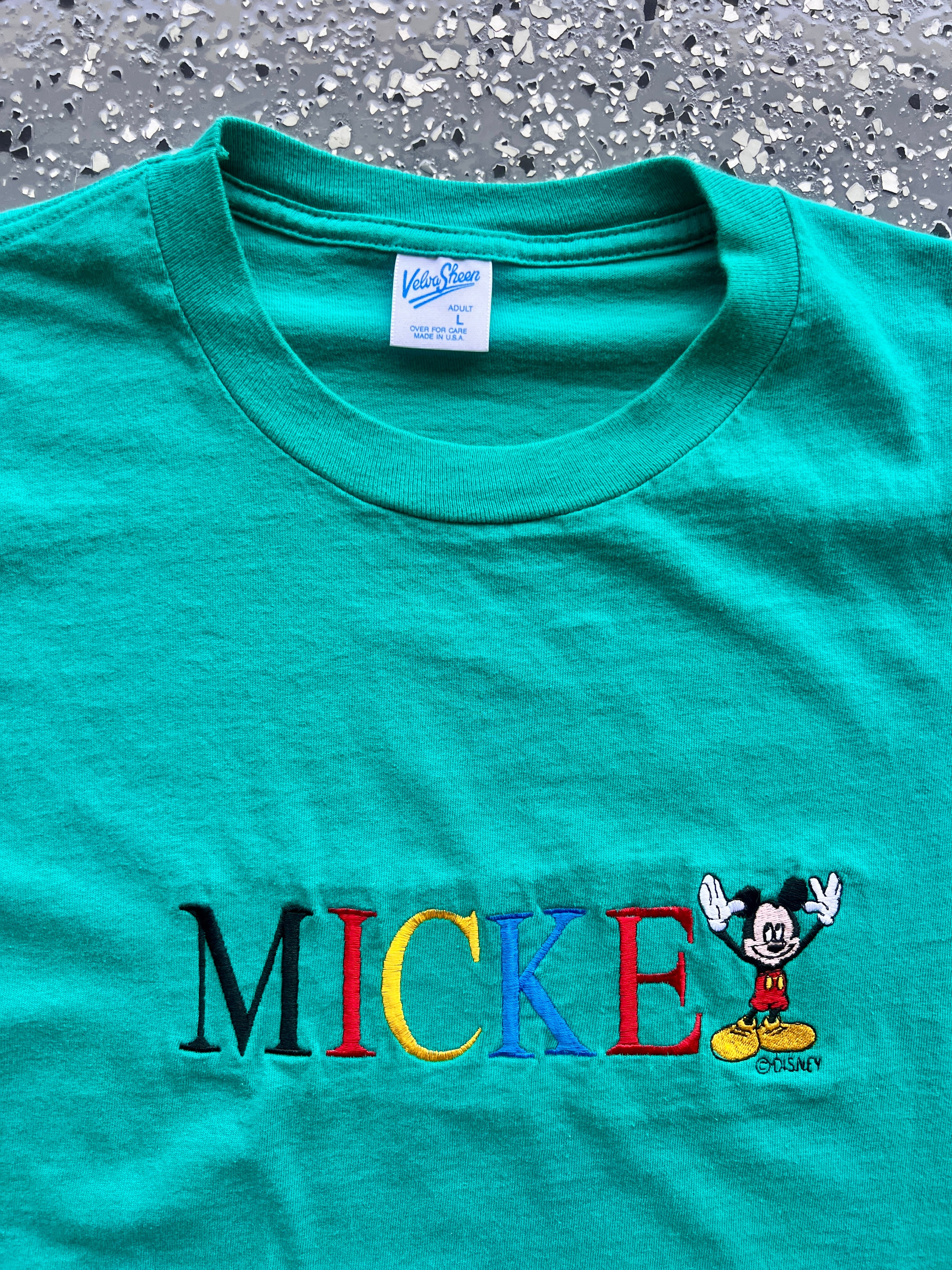 1462 - Green Embroidered Mickey Tee - L