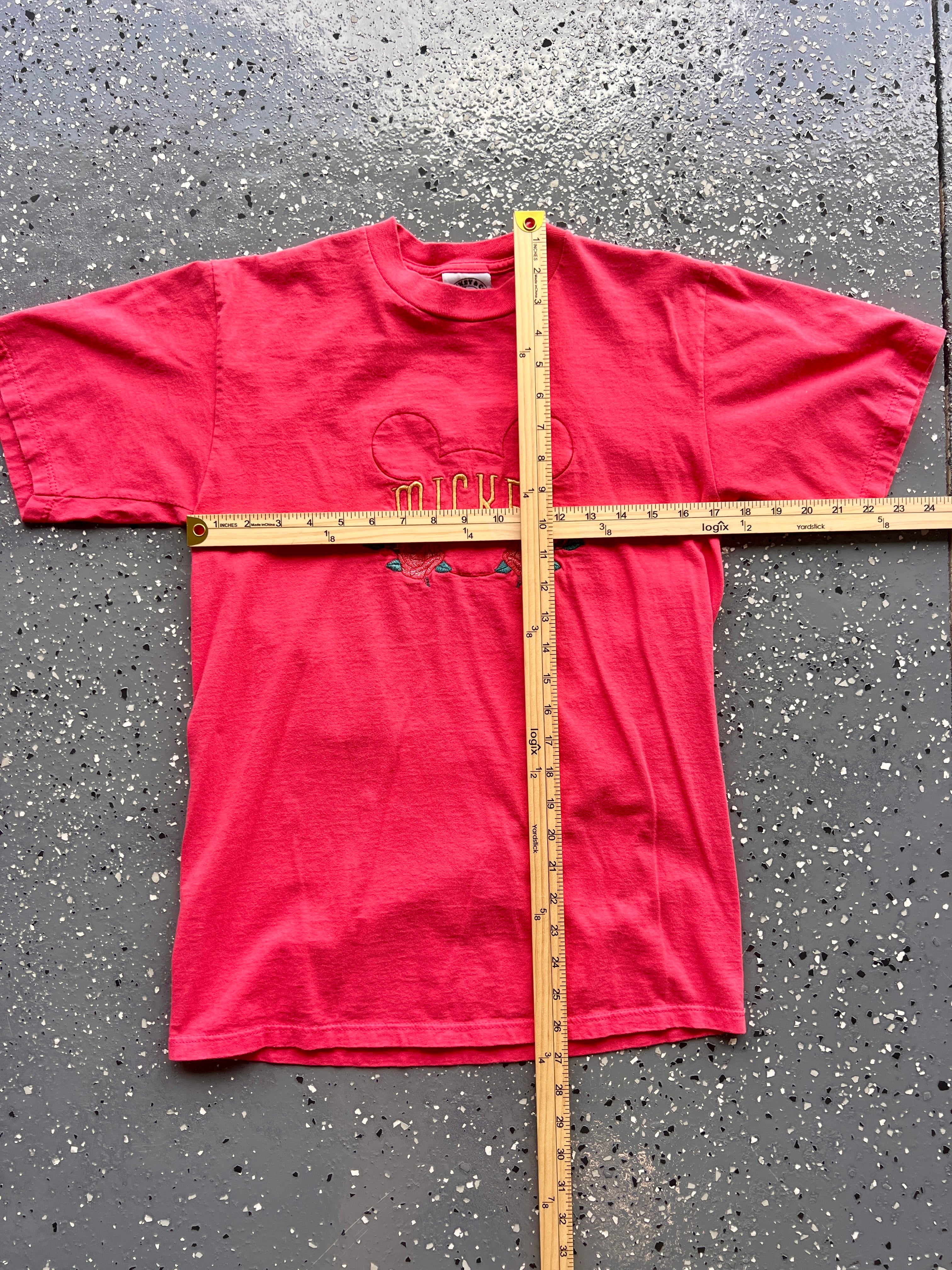 1469 - Red Embroidered Floral Mickey Head Tee - M