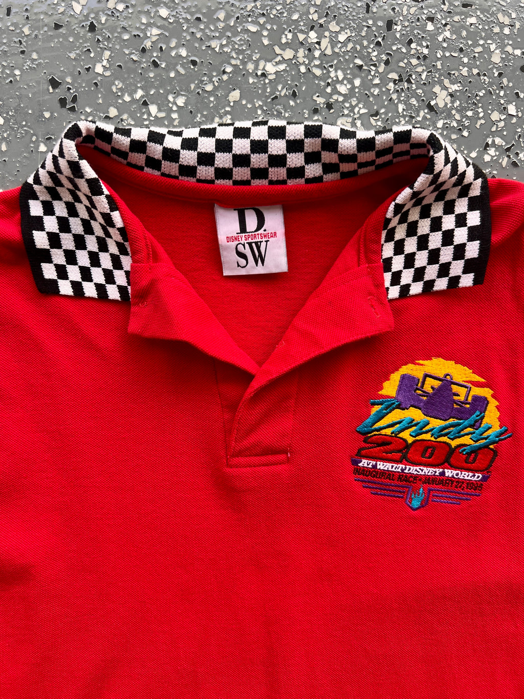 1470 - Red Checkered 1996 WDW Indy 200 Inaugural Race Polo - XL