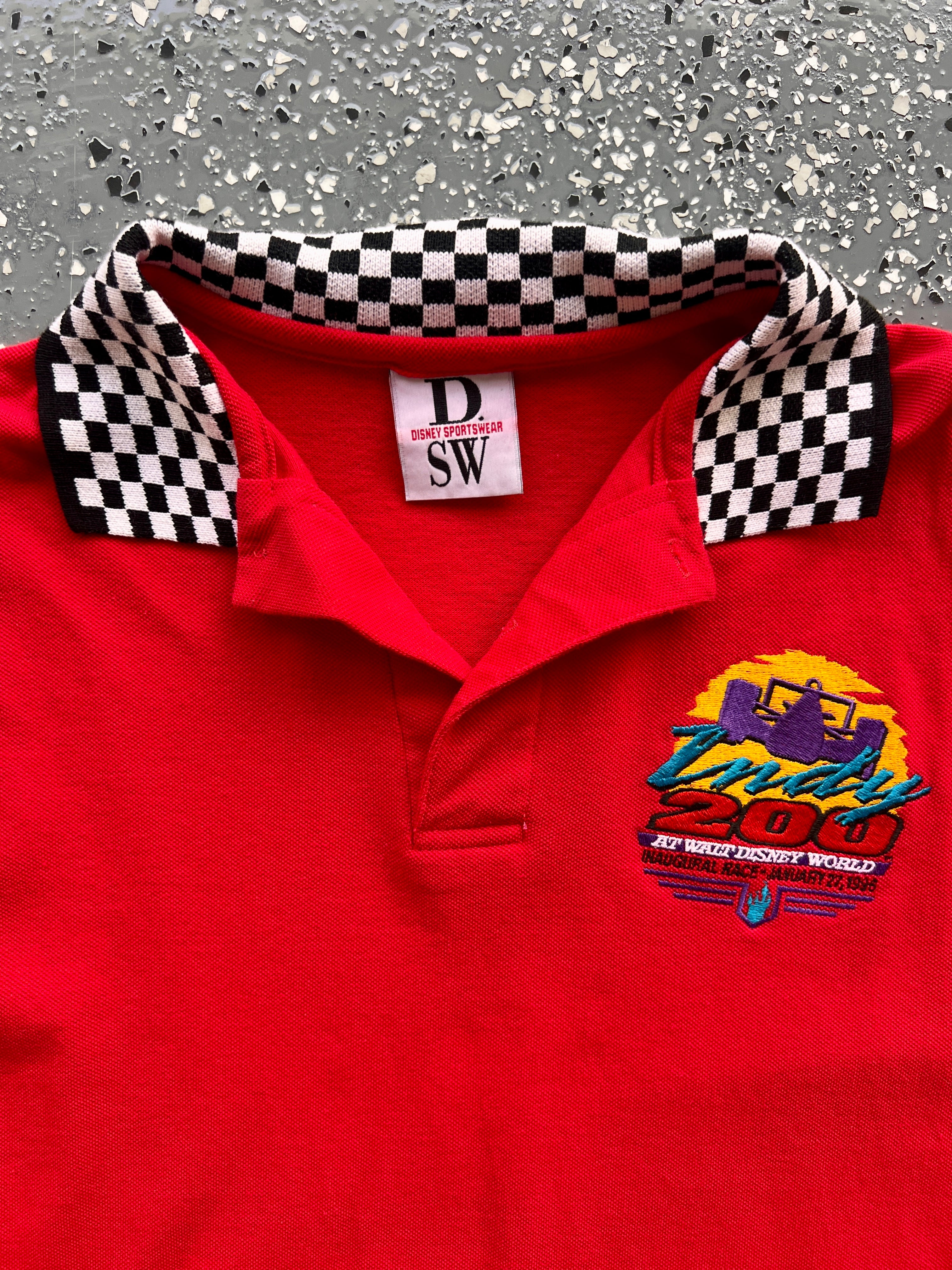 1470 - Red Checkered 1996 WDW Indy 200 Inaugural Race Polo - XL