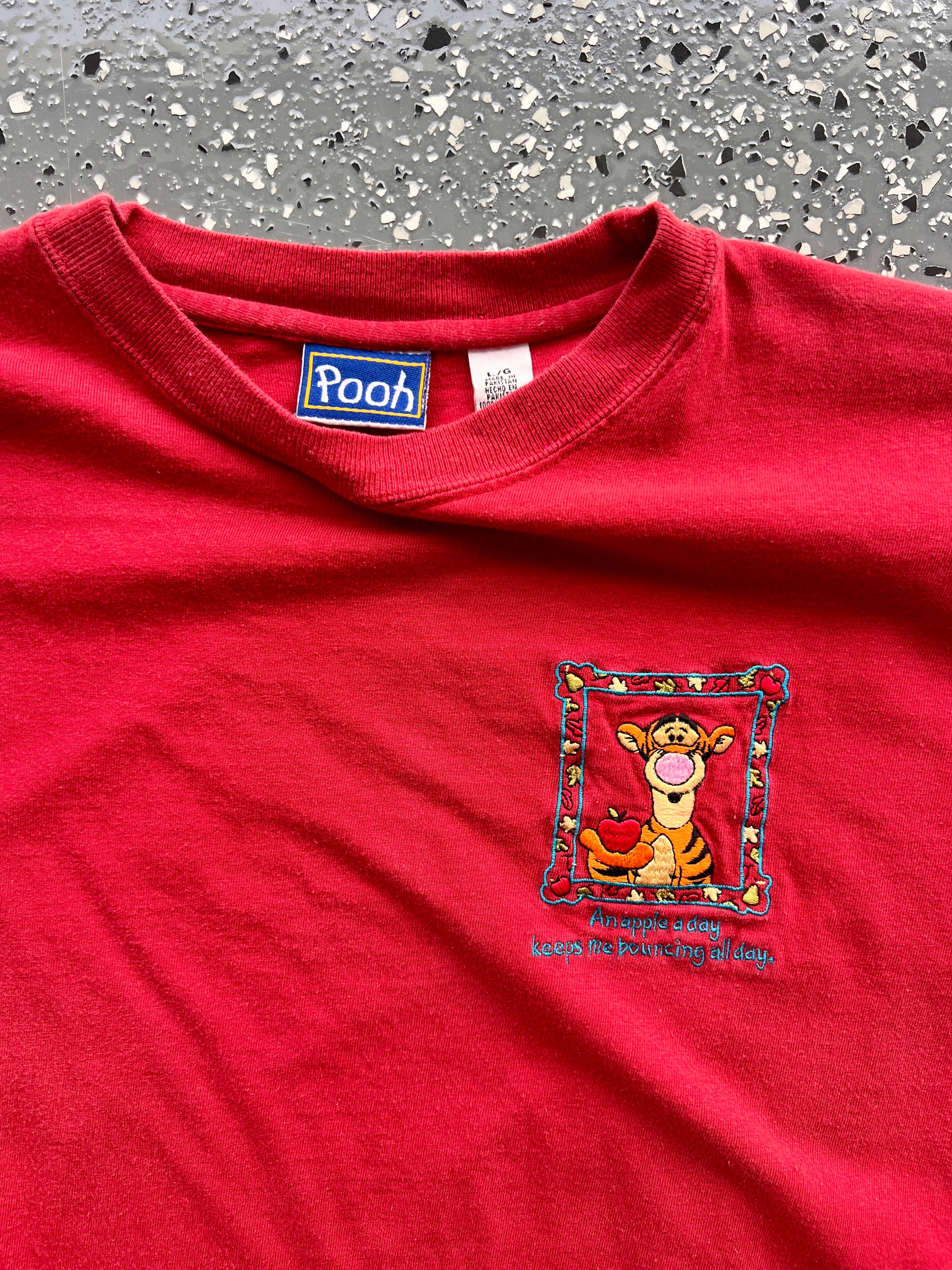 1471 - Red Embroidered Tigger Apple Tee - L