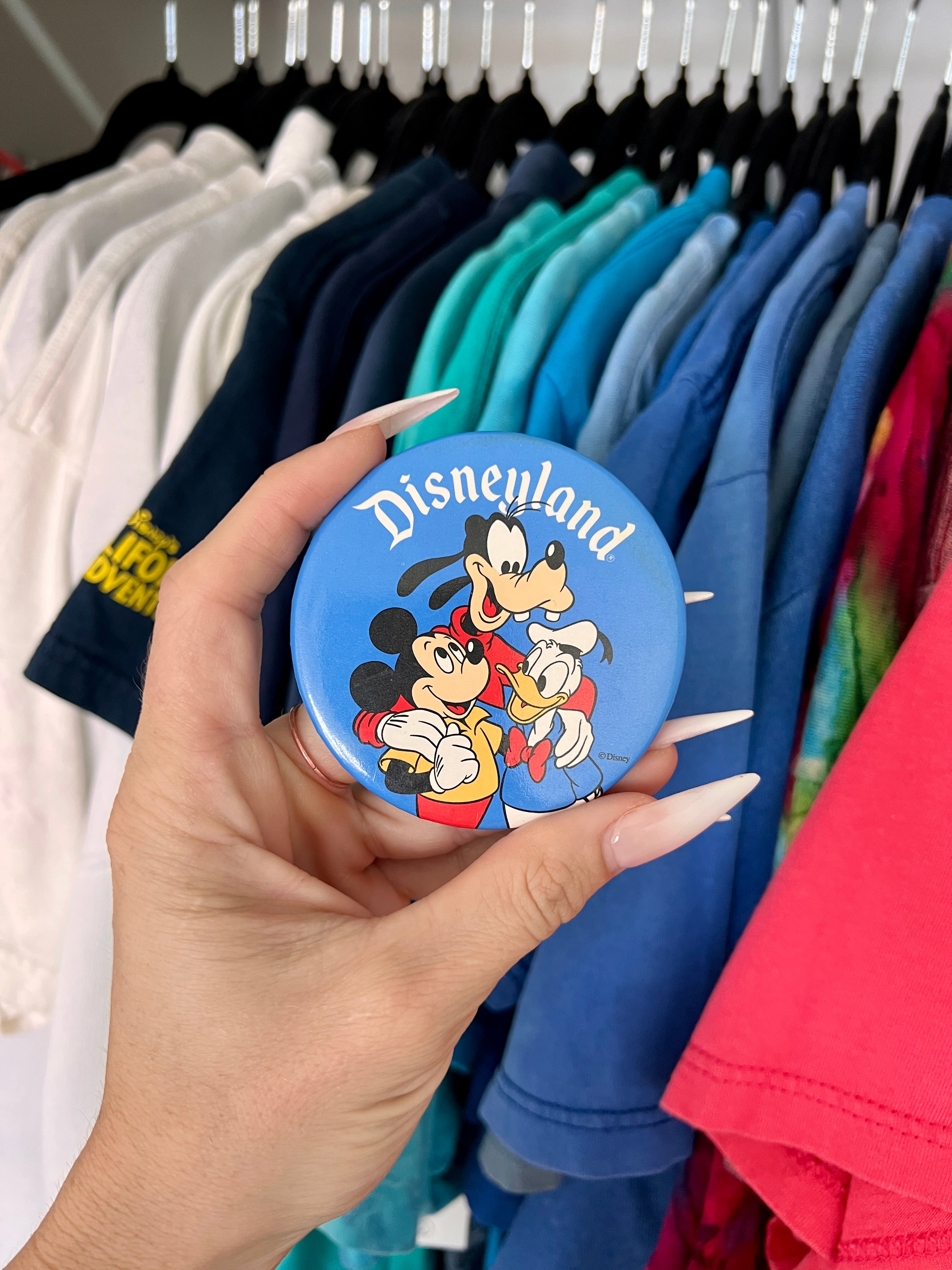 Jumbo Blue Mickey, Donald, Goofy Disneyland Button