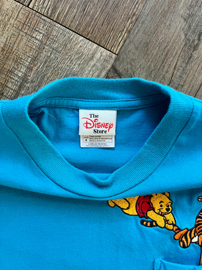 816 -Blue Embroidered Tigger, Pooh, & Eeyore Wheelbarrow Tee - S