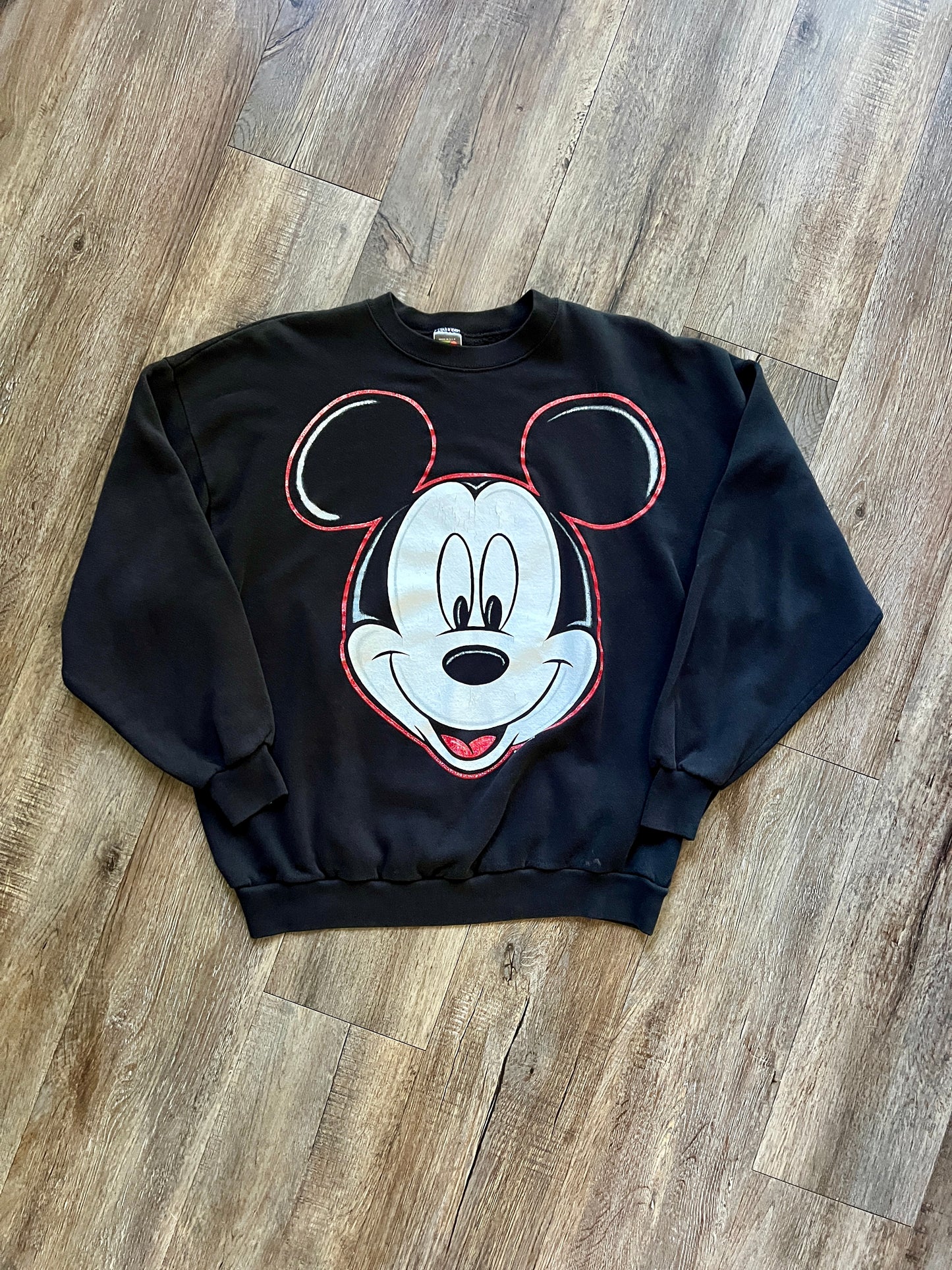 780 -Black & Red Big Face Mickey Crewneck - XL