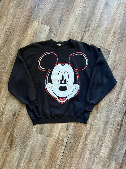 780 -Black & Red Big Face Mickey Crewneck - XL