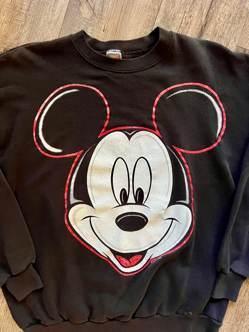 780 -Black & Red Big Face Mickey Crewneck - XL