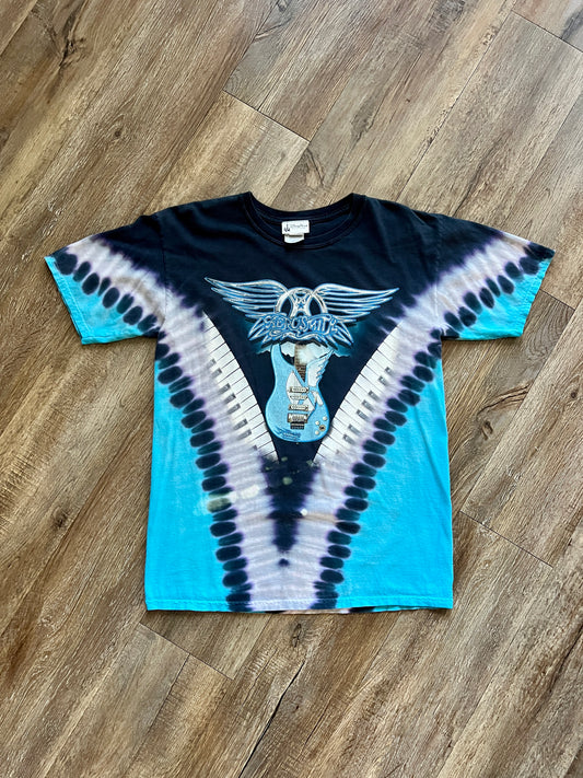 775 -Black & Blue Tie-Dye Rockn' Roller Coaster Aerosmith Tee - M