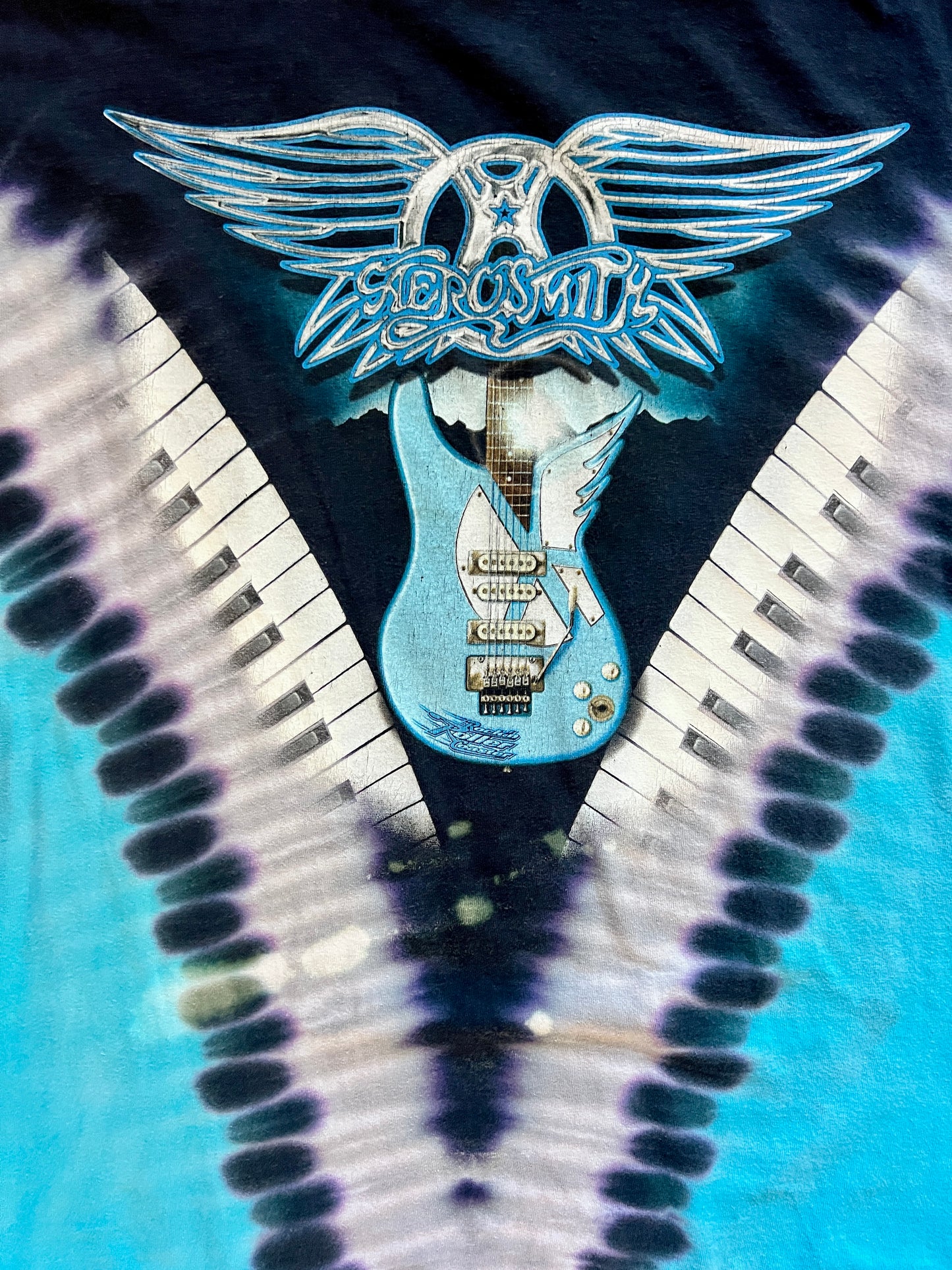 775 -Black & Blue Tie-Dye Rockn' Roller Coaster Aerosmith Tee - M