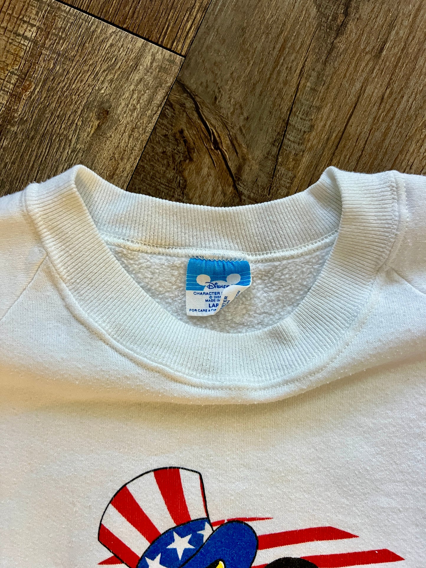 786 -Red, White, & Blue Striped Star Spangled Mickey Crewneck - L