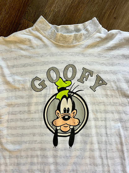 795 -Grey & White Striped Goofy Face Tee - S/M