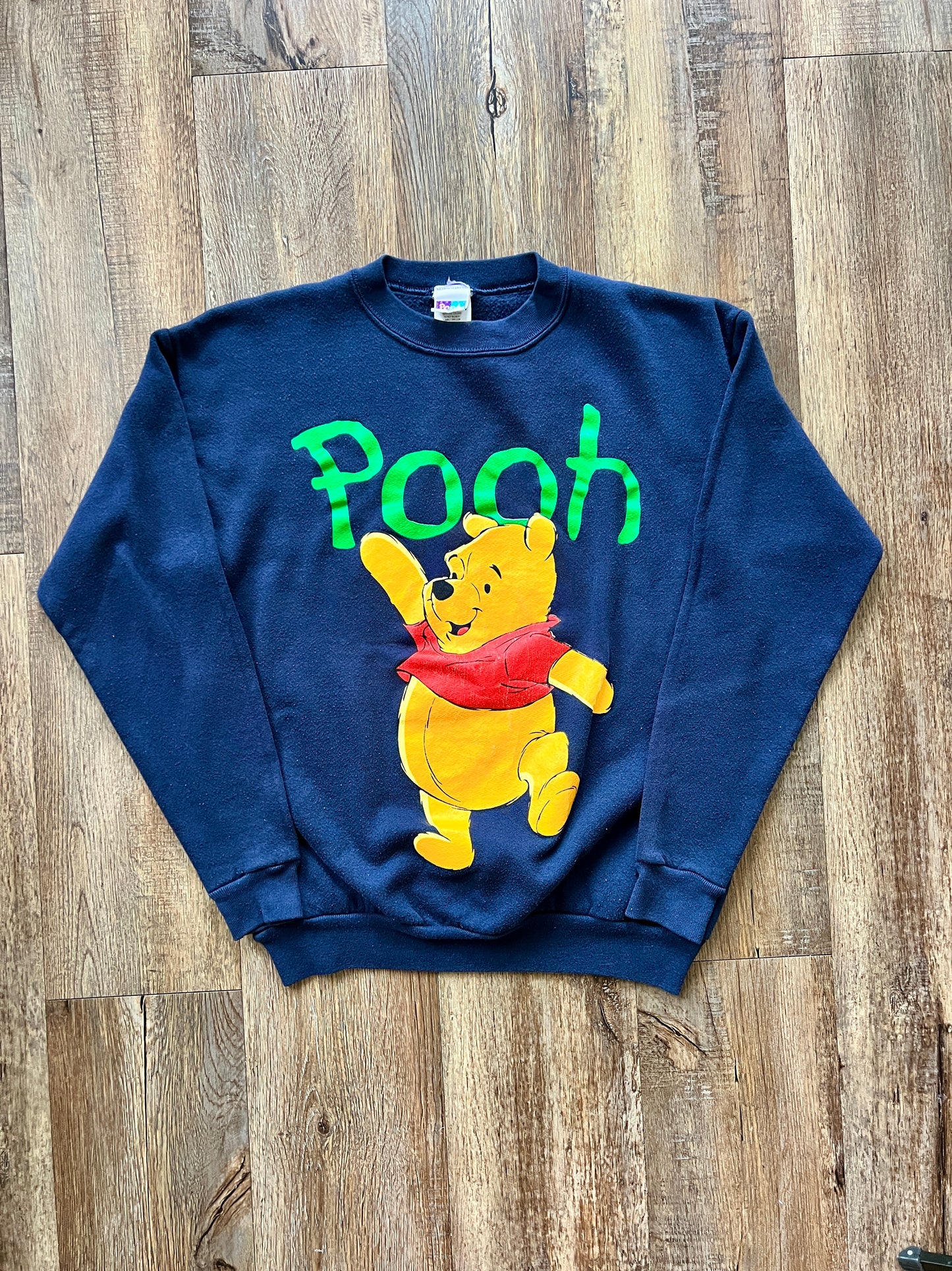 213 -Navy WTP Green Text Pooh Crewneck - M